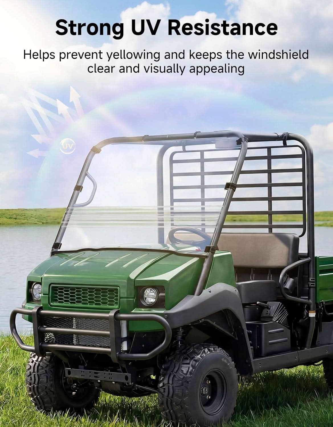 Kemimoto 2-IN-1 Flip-Up Windshield for Kawasaki Mule