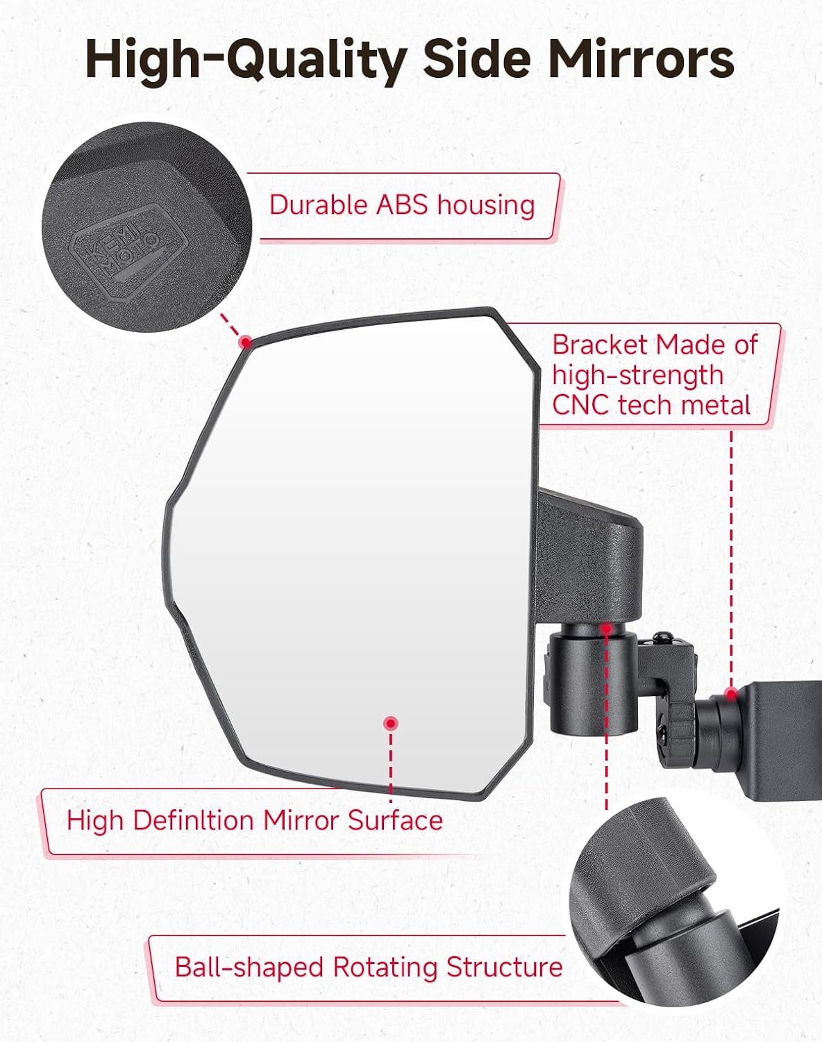 Kemimoto UTV Side View Mirrors Telescopic Bracket for Polaris Ranger