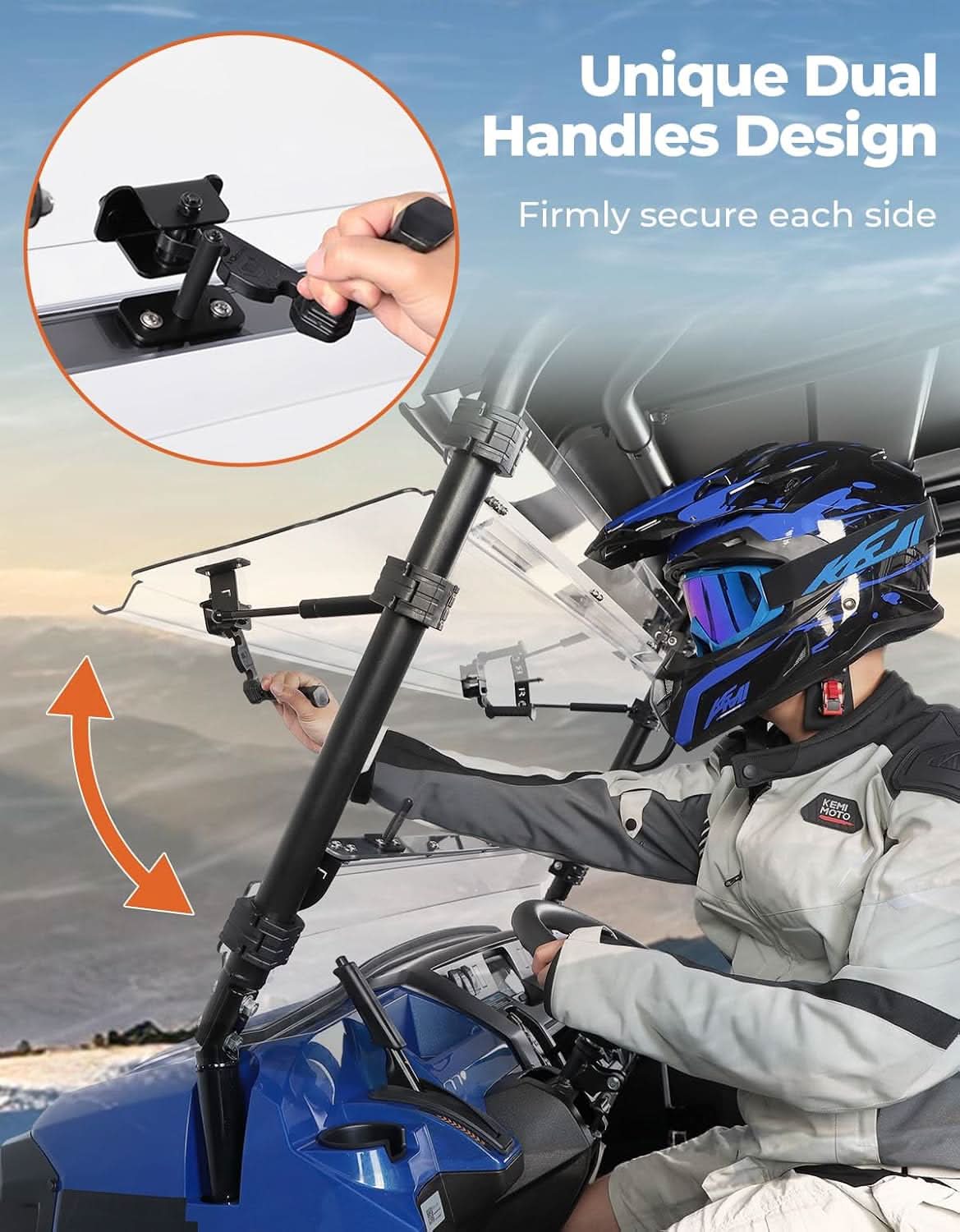 Kemimoto 3-in-1 Flip Windshield Polycarbonate for Kawasaki Mule Pro FXT