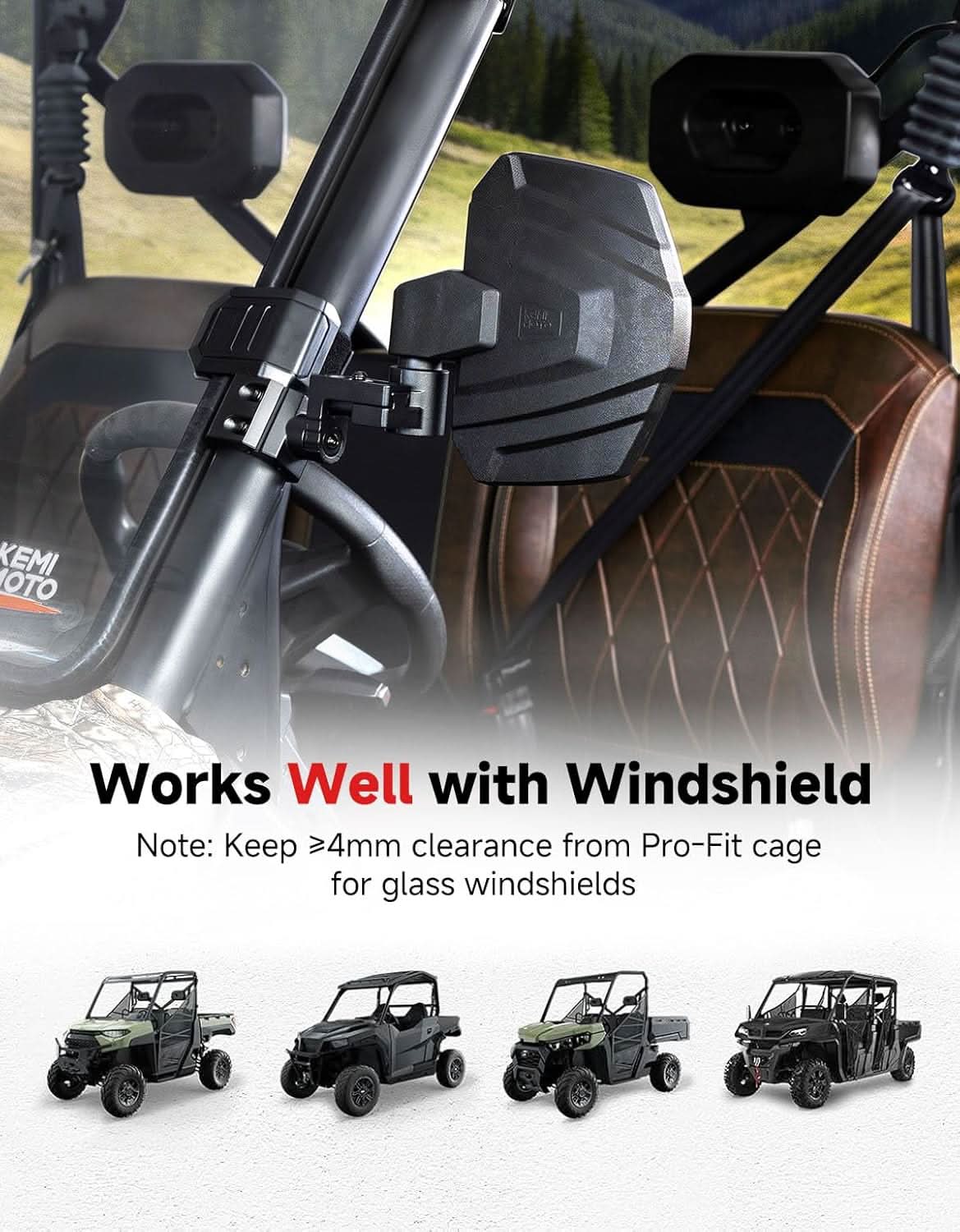 Kemimoto Heavy-Duty UTV Side View Mirrors