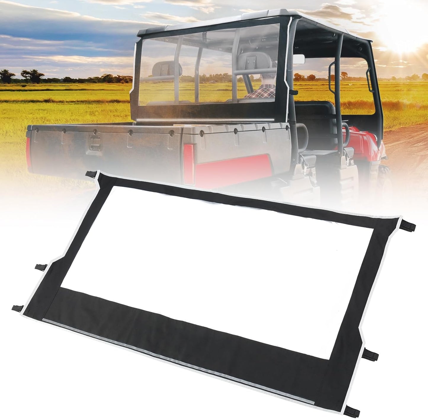 Kemimoto Rear Windshield Soft PVC for Polaris Ranger 500/650/700