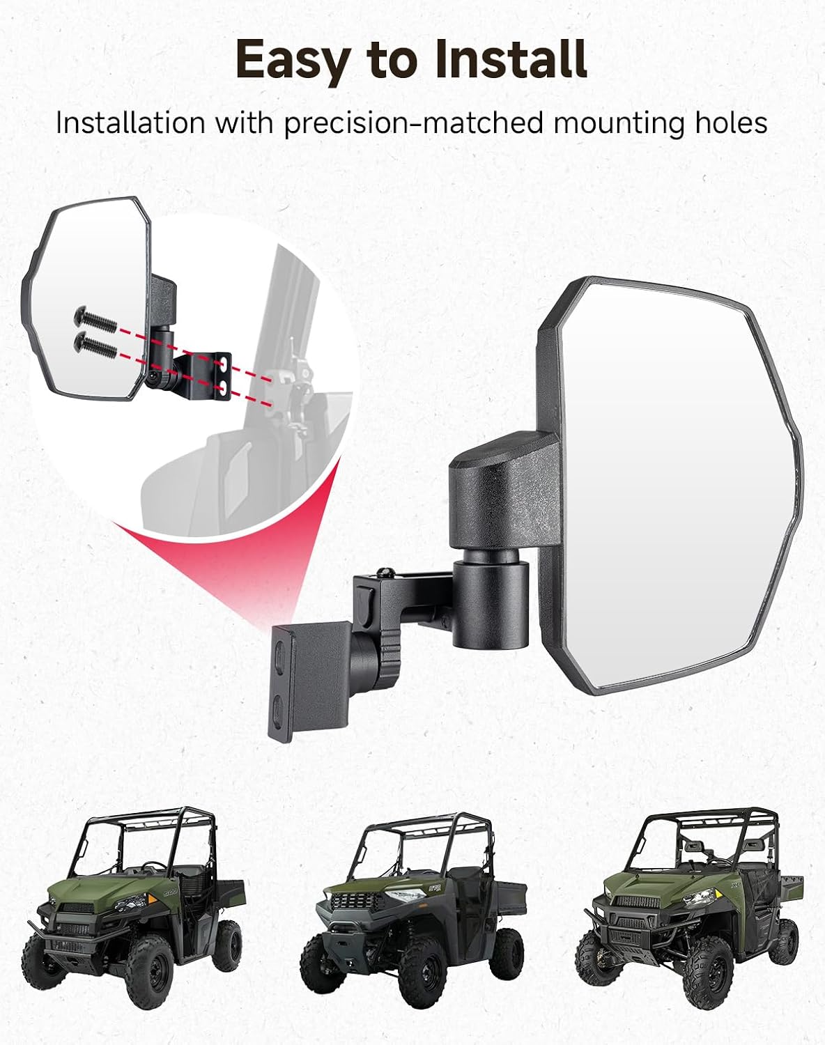 Kemimoto UTV Side View Mirrors Telescopic Bracket for Polaris Ranger
