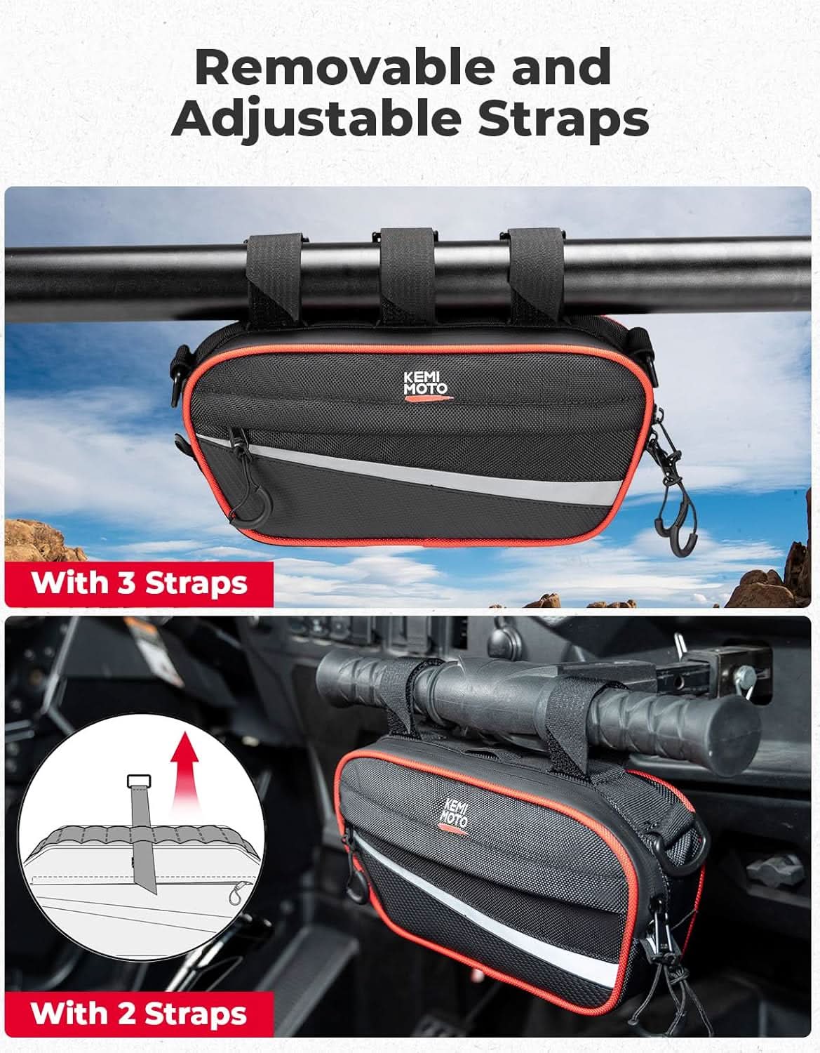 Kemimoto UTV Roll Cage Storage Bag 11" x 5" Black Red