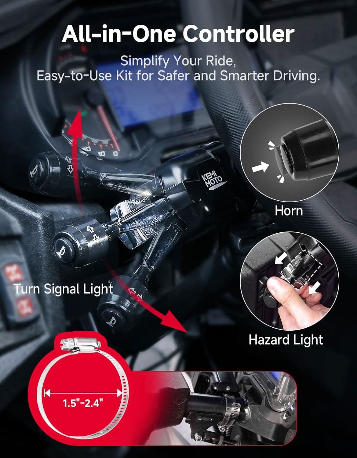 Kemimoto Turn Signal Kit with Horn for Polaris 1000/XP 2016‑2026