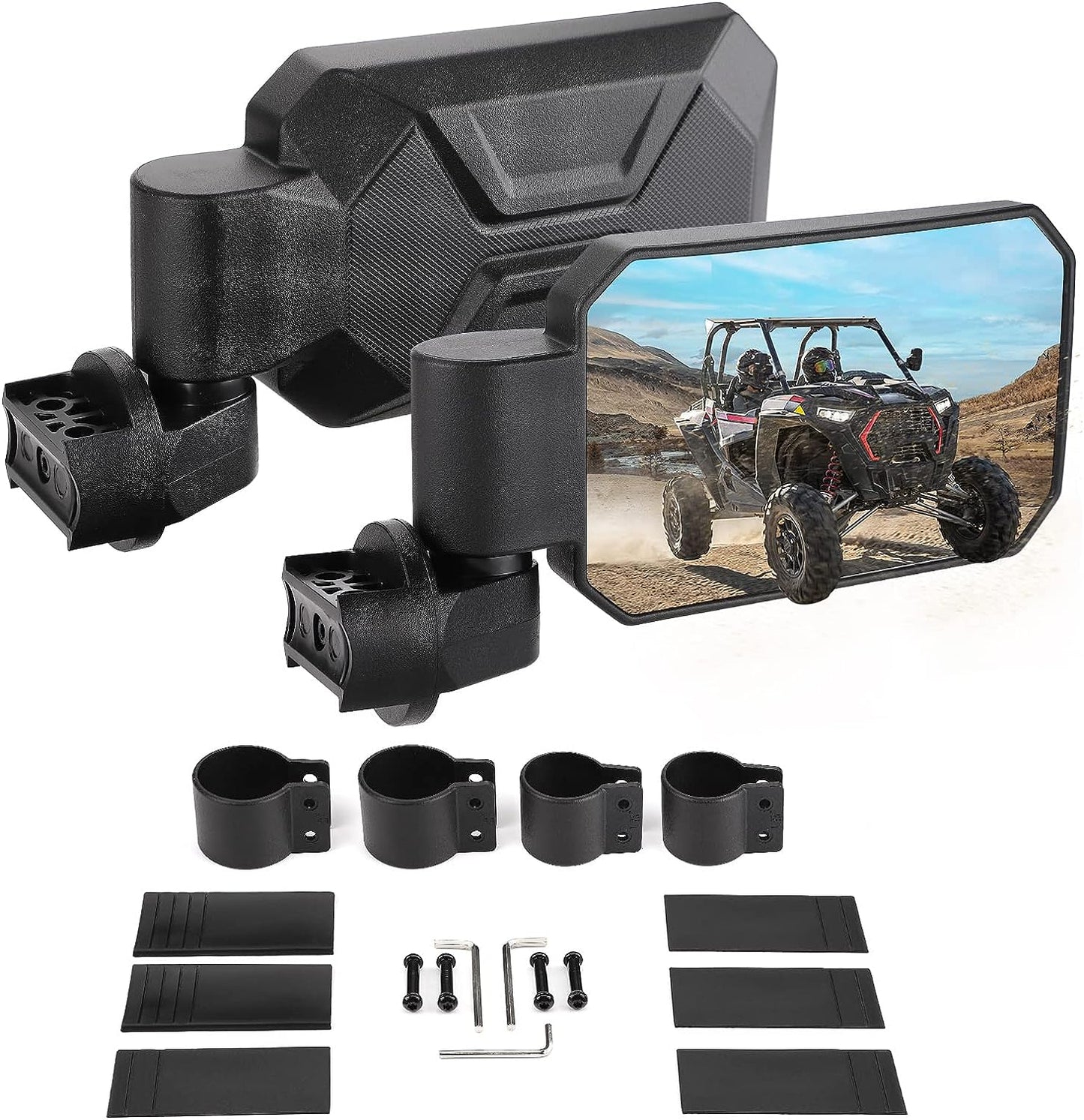 Kemimoto Adjustable Side Mirrors 1.6‑2″ Roll Bar for Polaris RZR