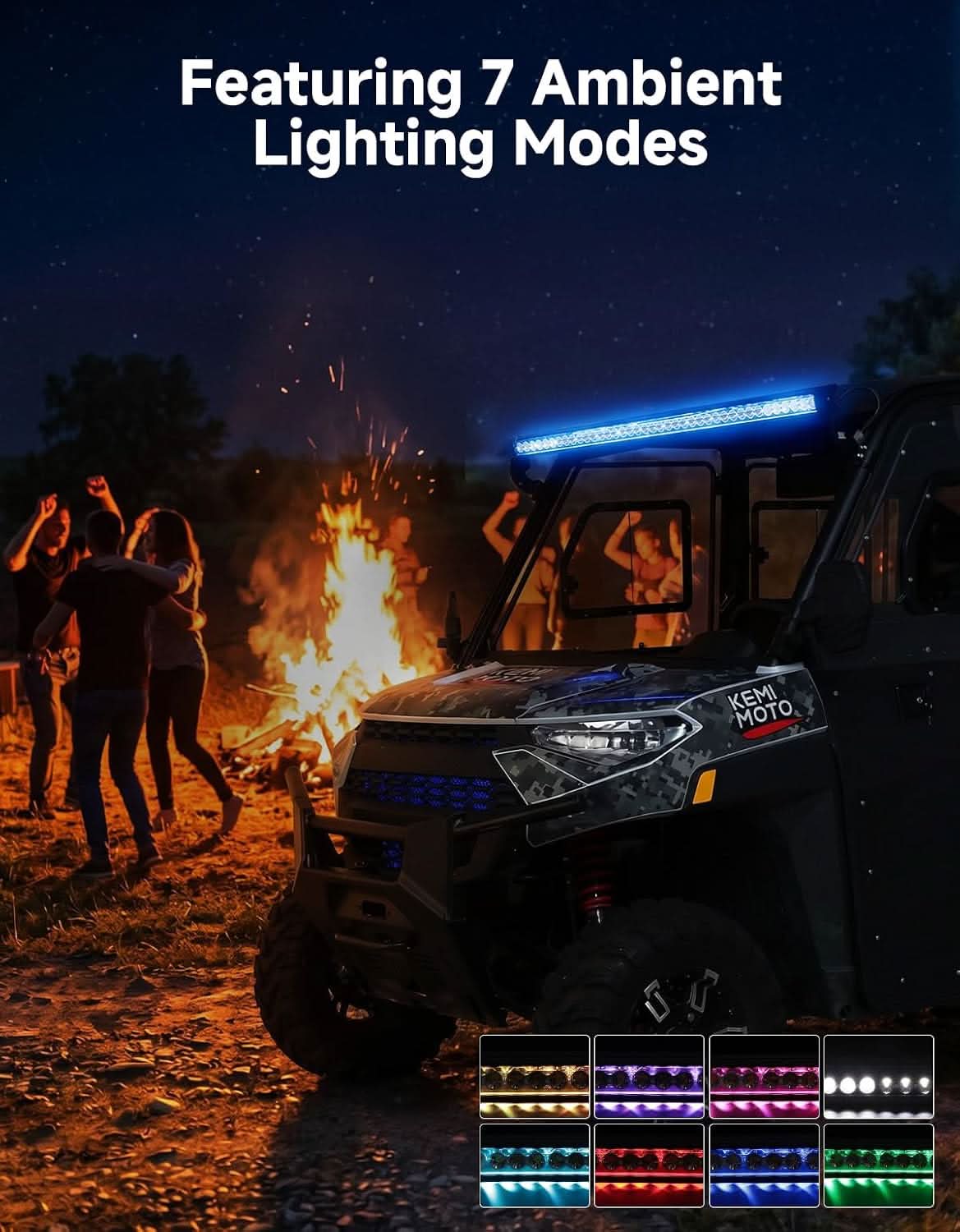 Kemimoto 50" Multi-Color Curved LED Light Bar for Polaris Ranger