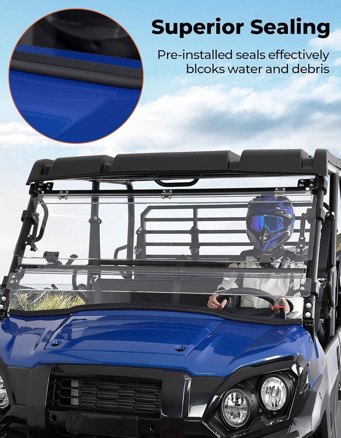 Kemimoto 3-in-1 Flip Windshield Polycarbonate for Kawasaki Mule Pro FXT