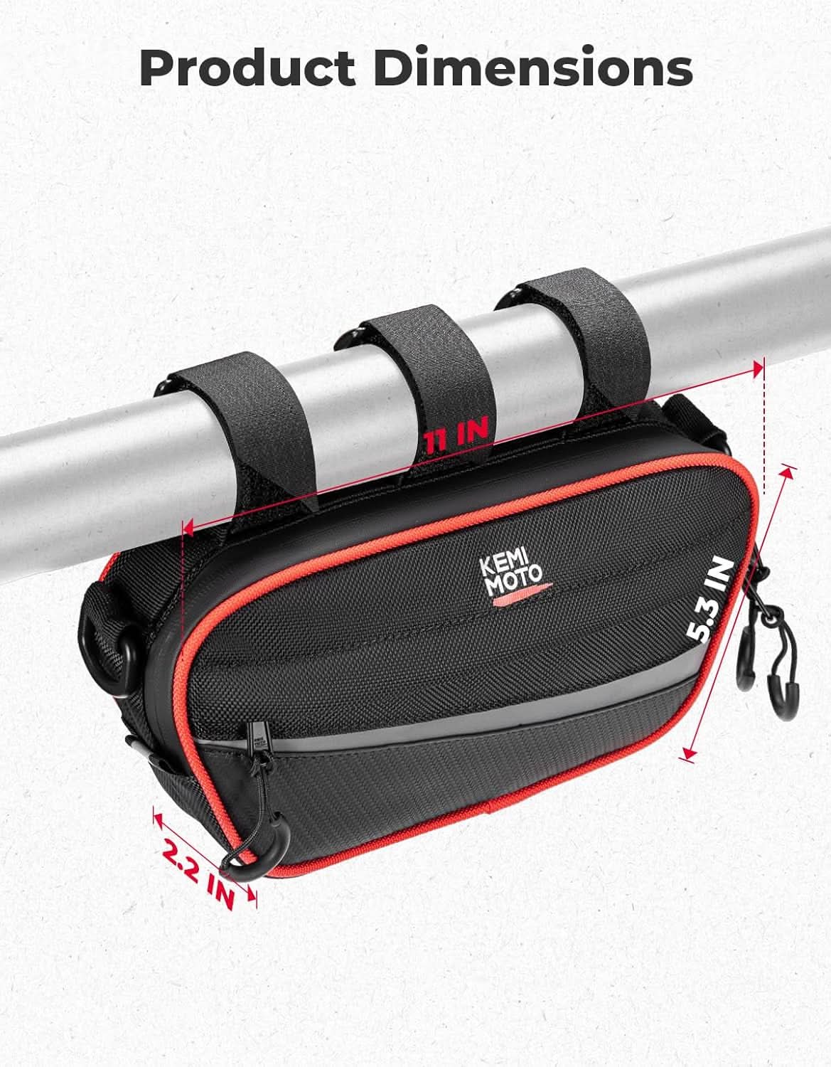 Kemimoto UTV Roll Cage Storage Bag 11" x 5" Black Red