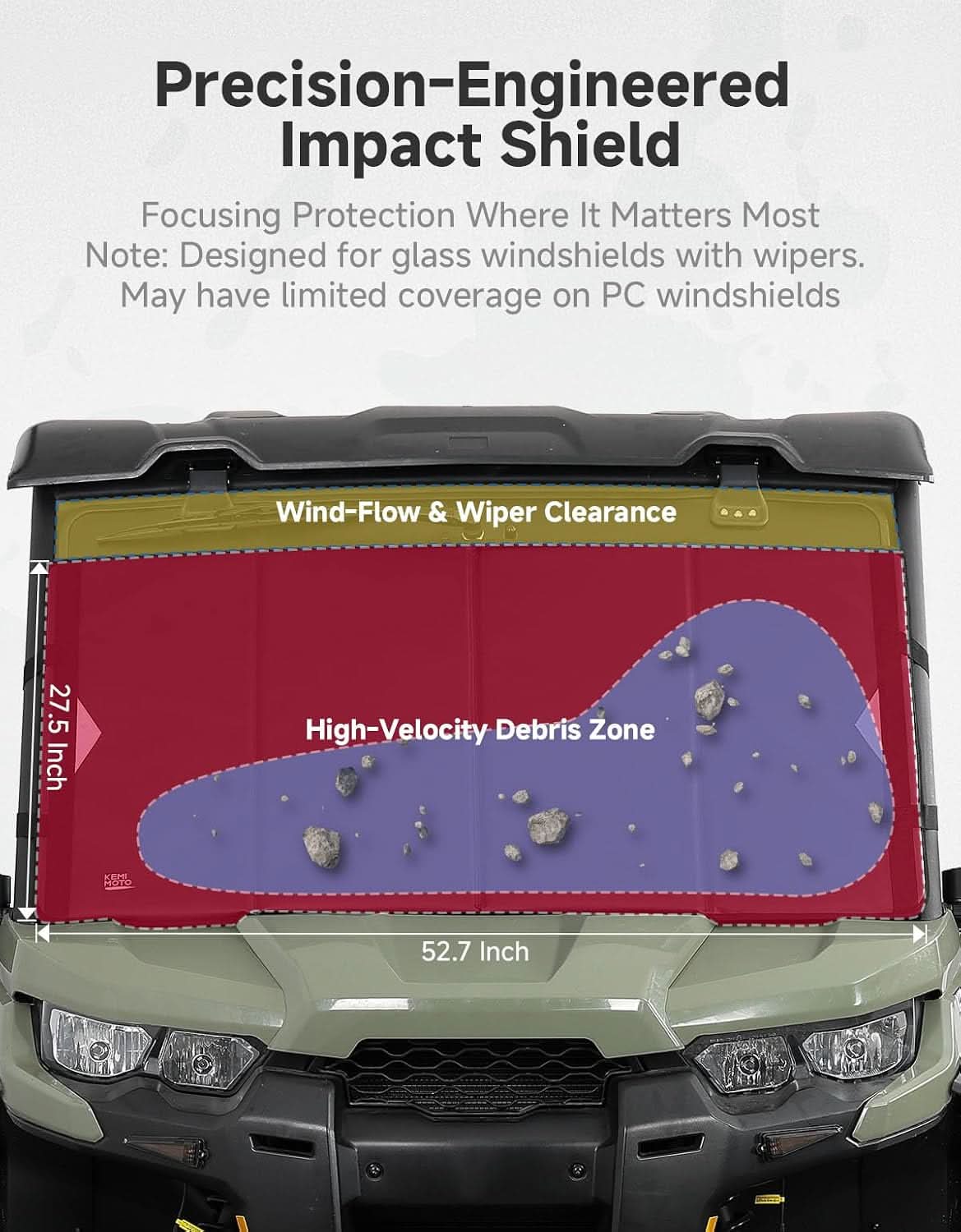 Kemimoto Glass Windshield Cover for Polaris Ranger & Can‑Am Defender
