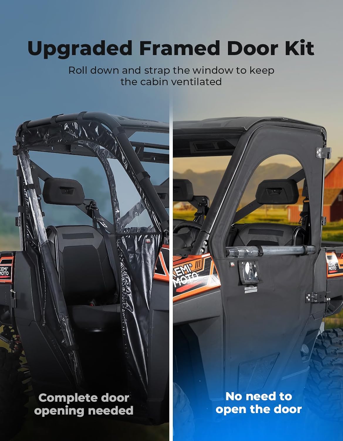 Kemimoto Doors with Steel Frame for Polaris Ranger 1000/XP 1000