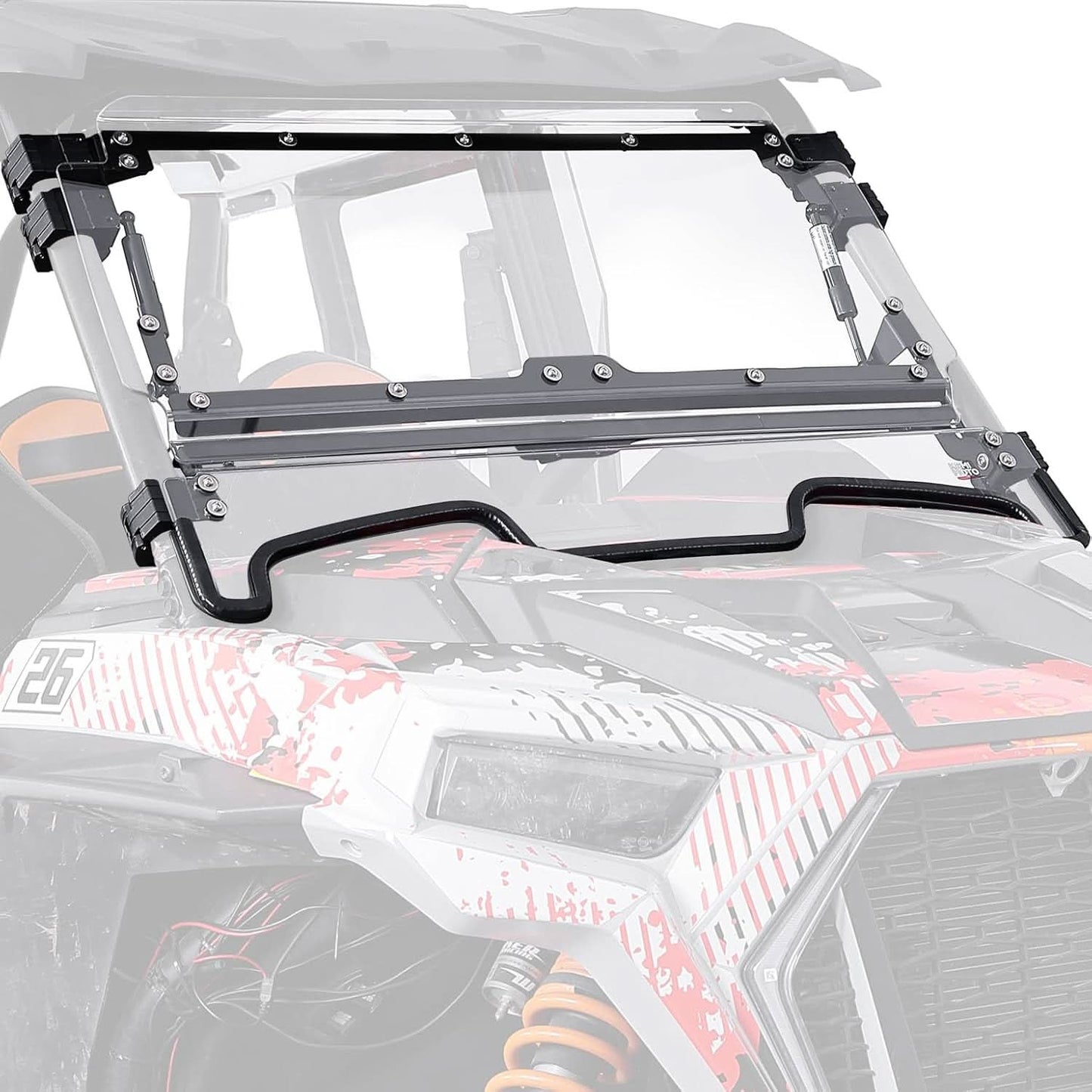 Kemimoto 3-In-1 Front Flip Windshield Scratch-Resistant Polycarbonate For Polaris