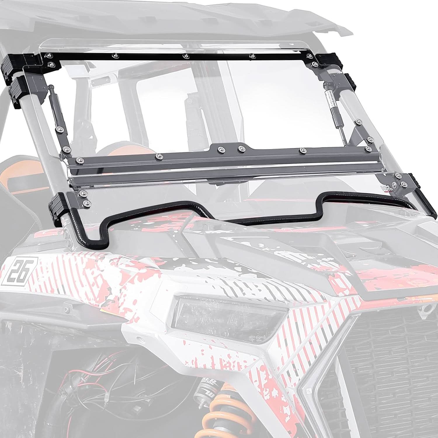 Kemimoto 3-In-1 Front Flip Windshield Scratch-Resistant Polycarbonate For Polaris
