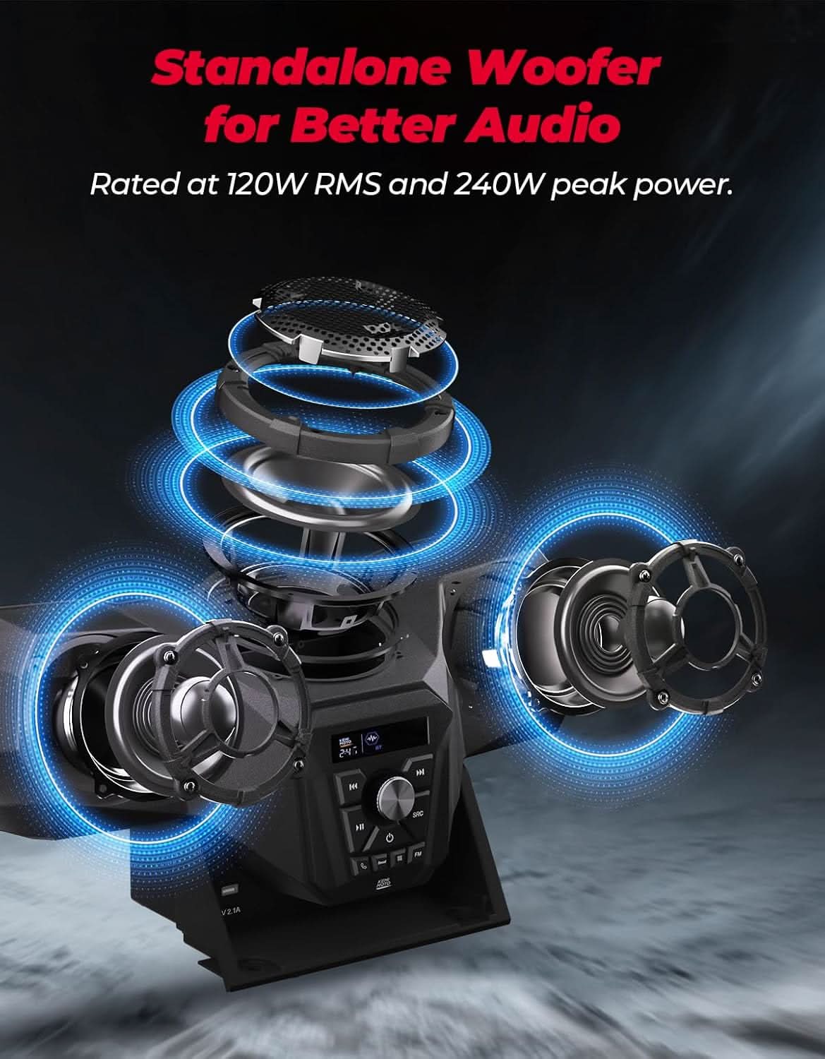 Kemimoto UTV Audio Kit 3-Speaker With 5.25" Woofer