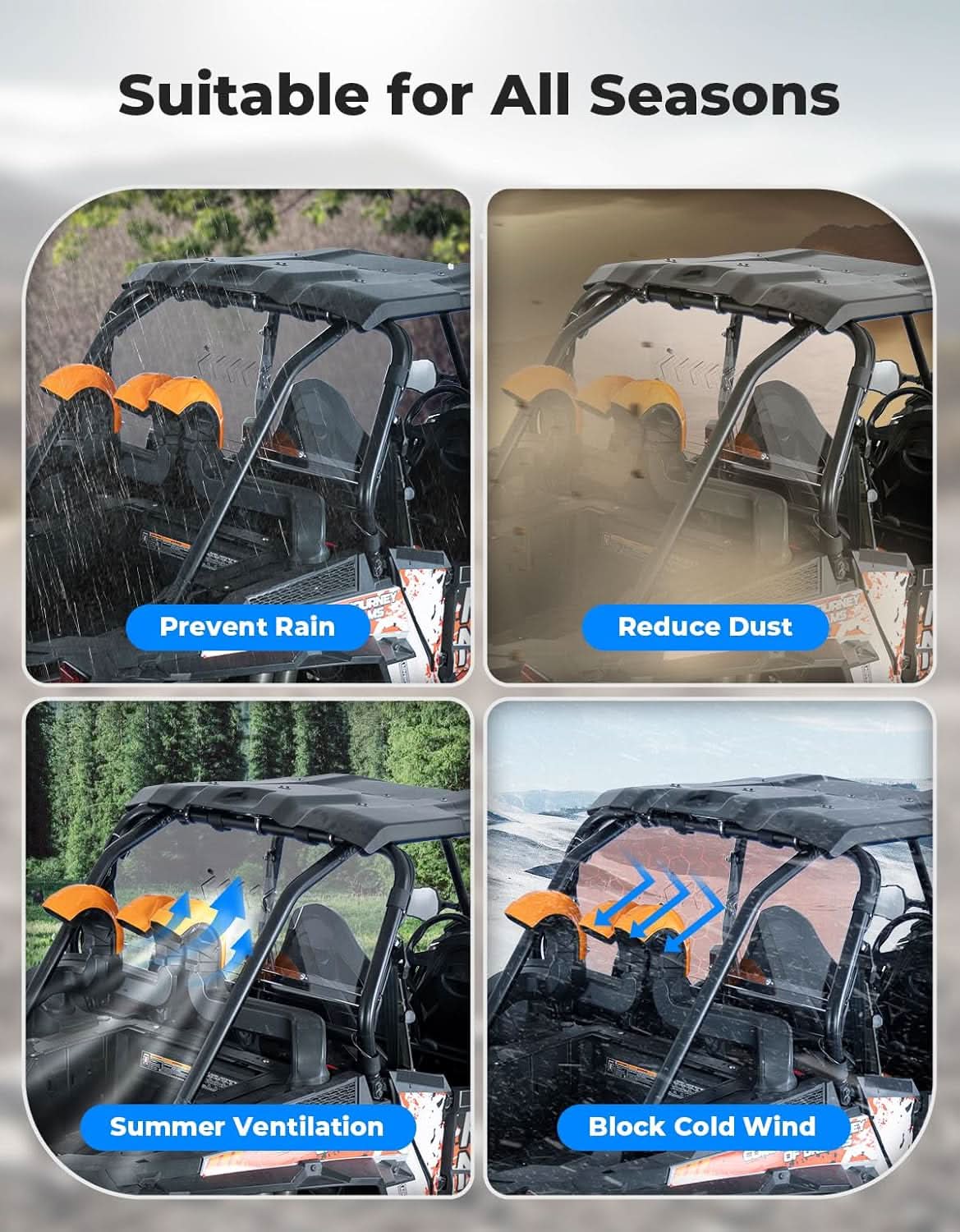Kemimoto Rear Windshield Polycarbonate for Polaris RZR XP 1000 Vented