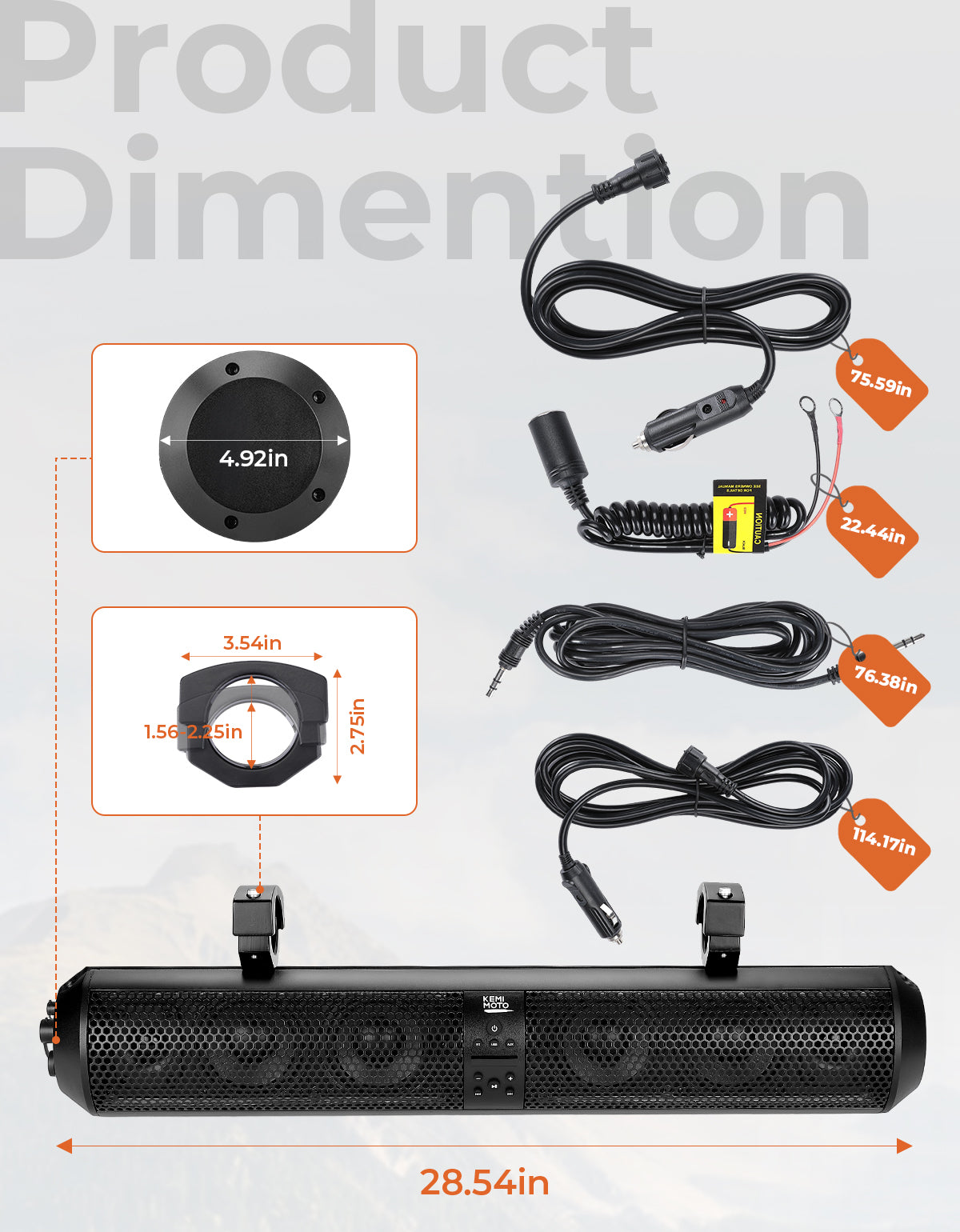 Kemimoto UTV Soundbar 28" SXS With RGB Lights