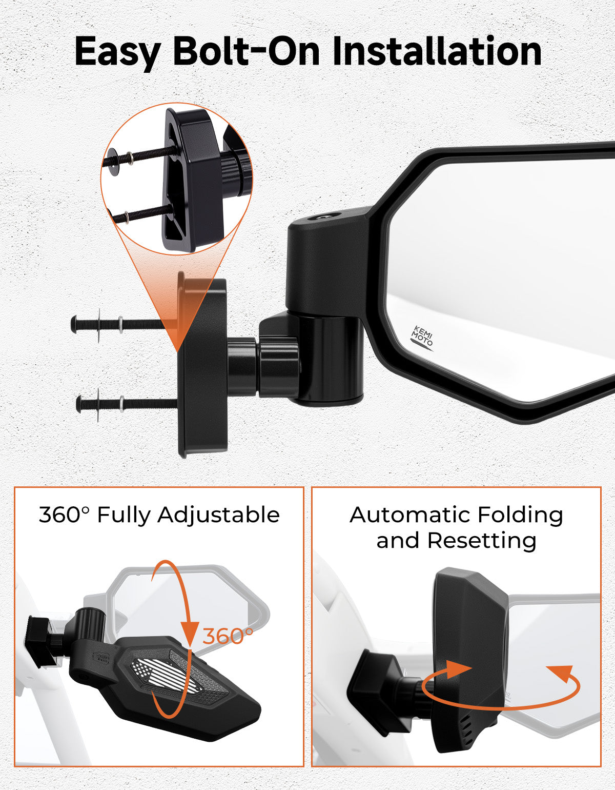 Side Mirrors with Spring‑Back Auto Reset, Fit Can‑Am Maverick X3 / MAX US Flag Pattern