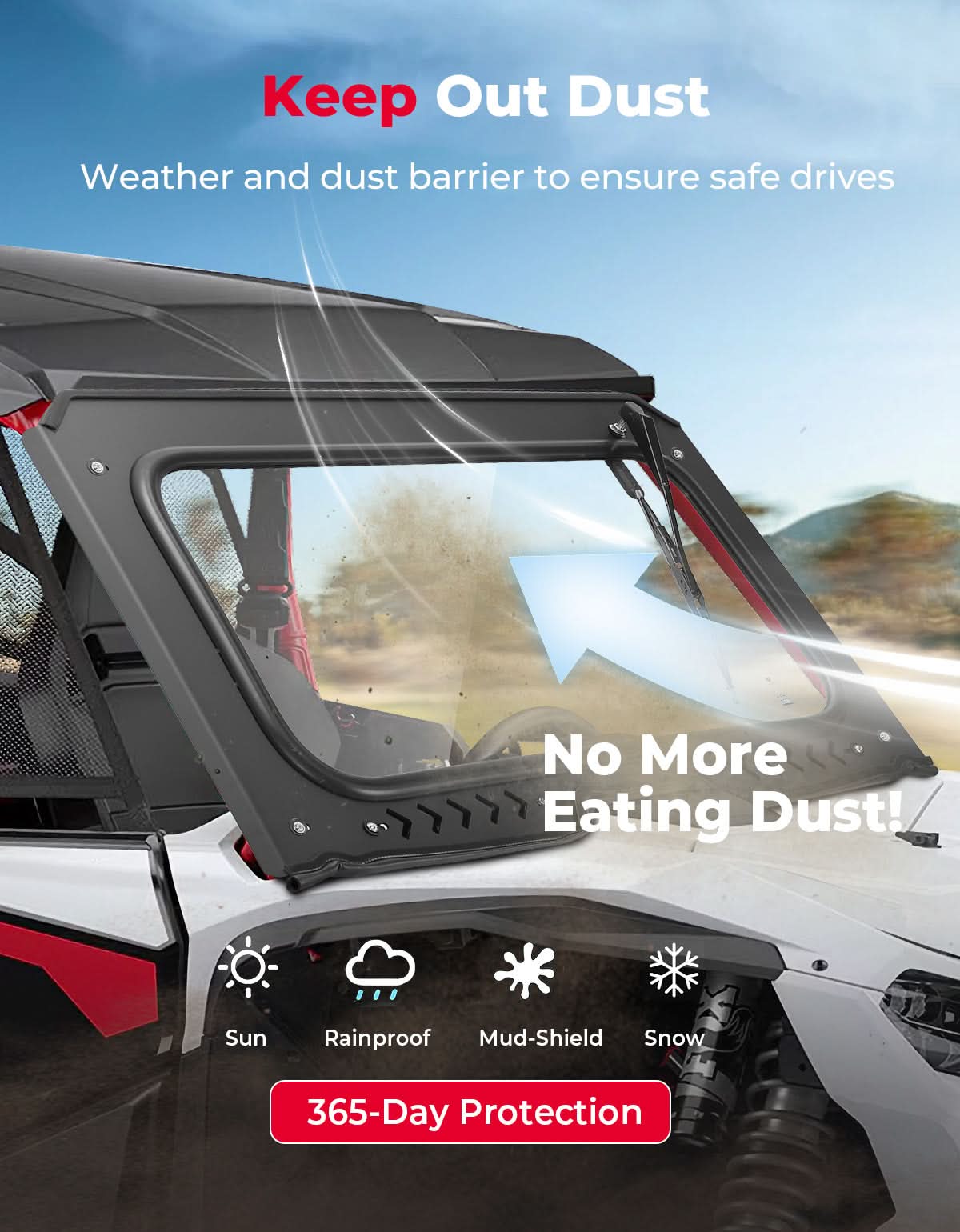 Kemimoto 8MM Glass Windshield with Wiper for Honda Talon 1000