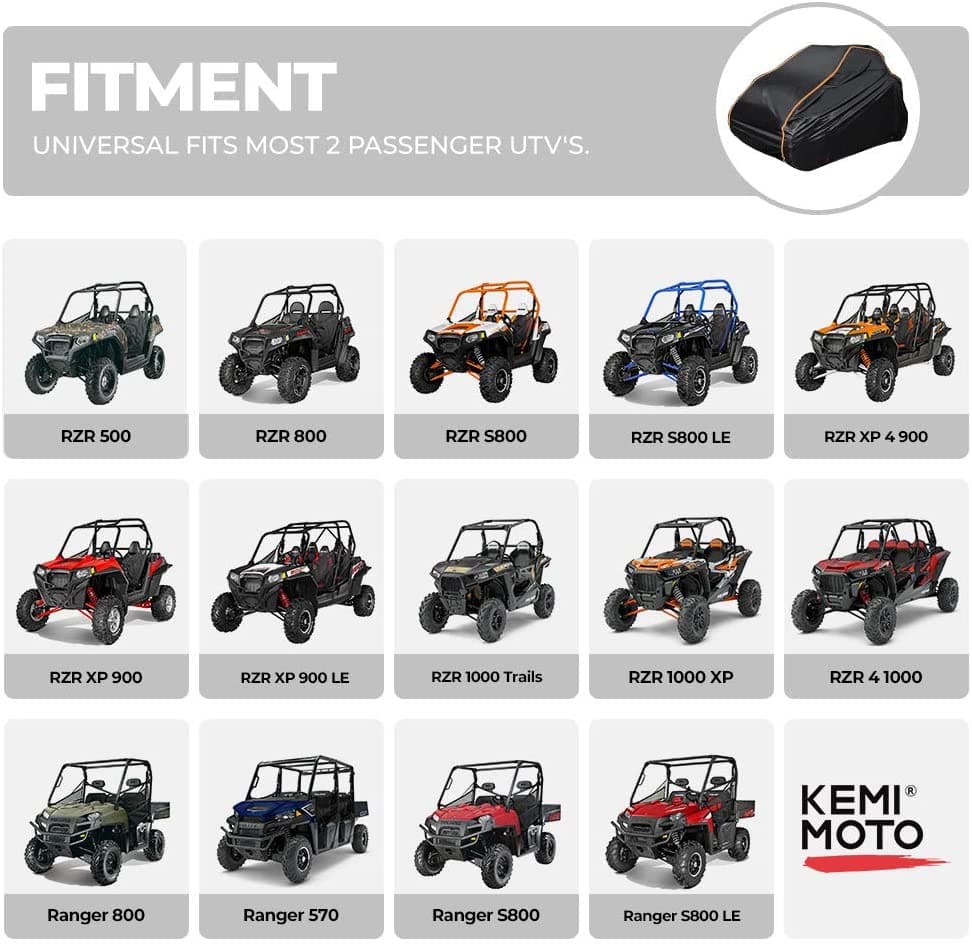 Kemimoto UTV Cover with Reflective Strip for Polaris RZR