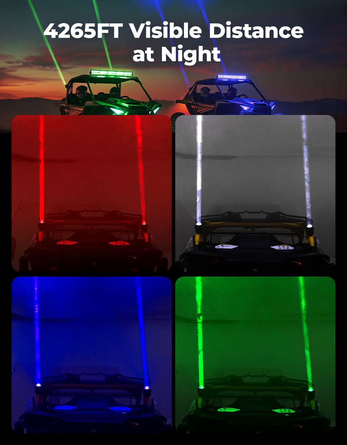 Kemimoto Whipless LED Rock Lights 9 Modes Fits 1.5‑2″ Cages