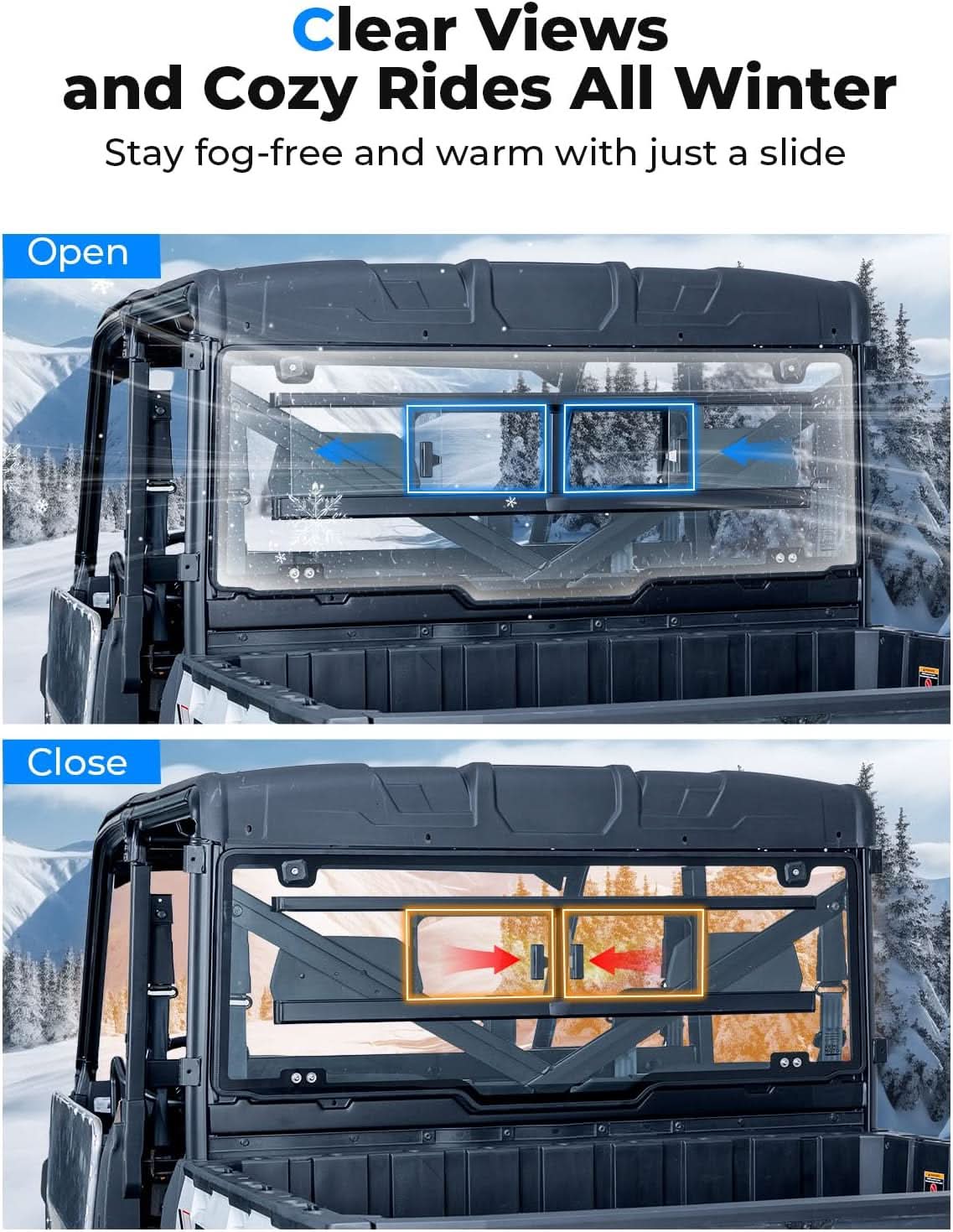 Sliding Glass Rear Window for Polaris Ranger 570/900/1000 XP Crew