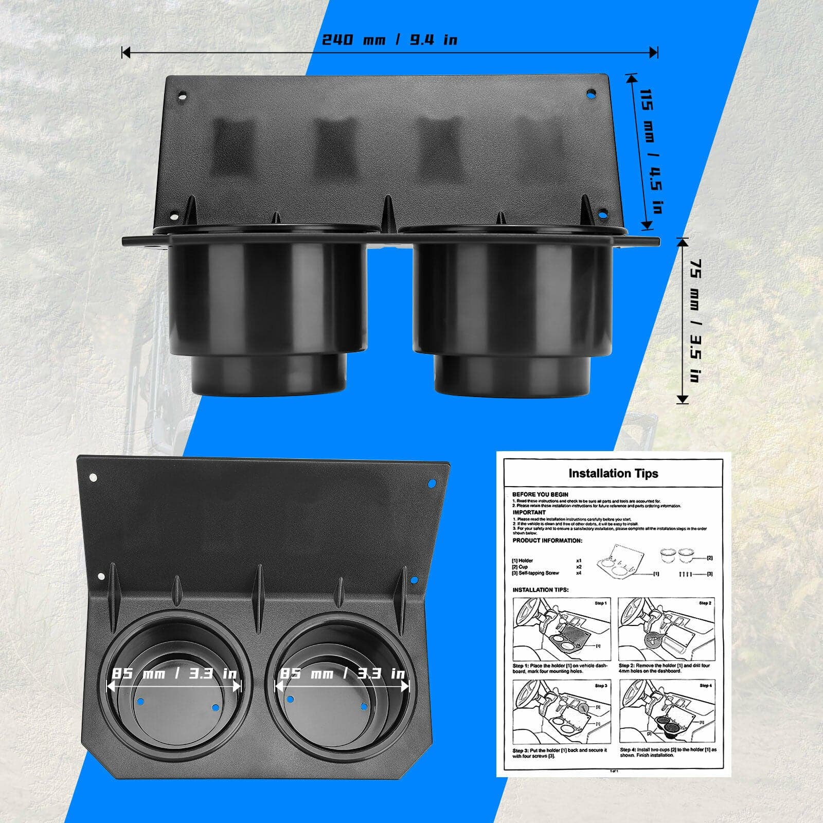 KEMIMOTO UTV Cup Holder with Switch Panel for Pioneer 1000/1000-5