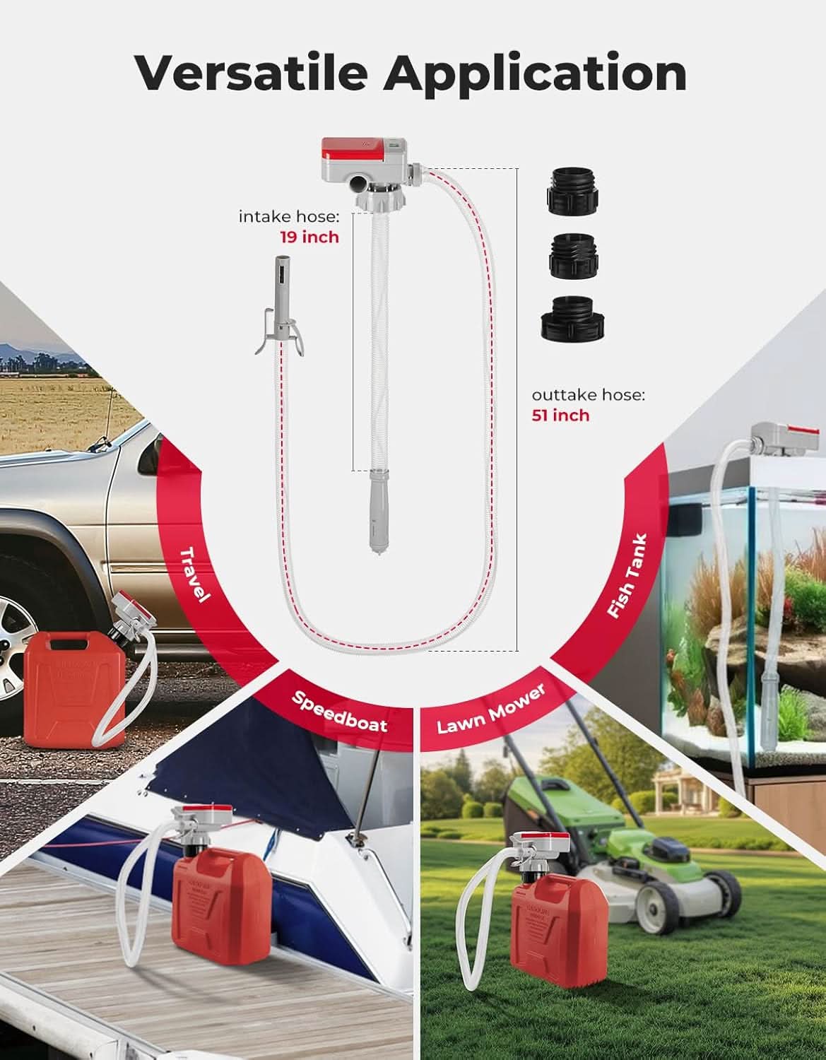 Kemimoto Portable Fuel Transfer Pump 35''/51'' Long Hose