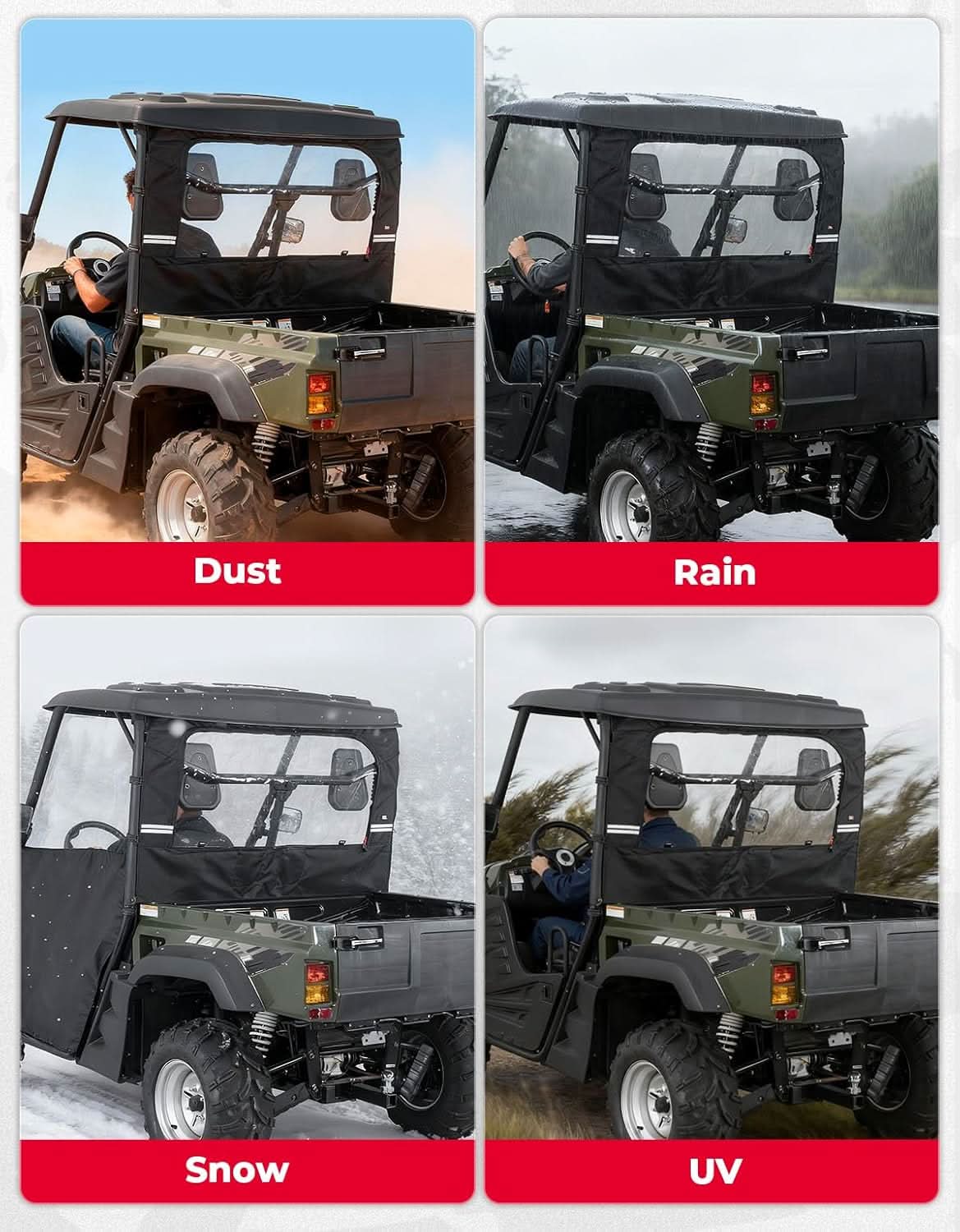 Kemimoto UTV Soft Rear Windshield Water-Resistant