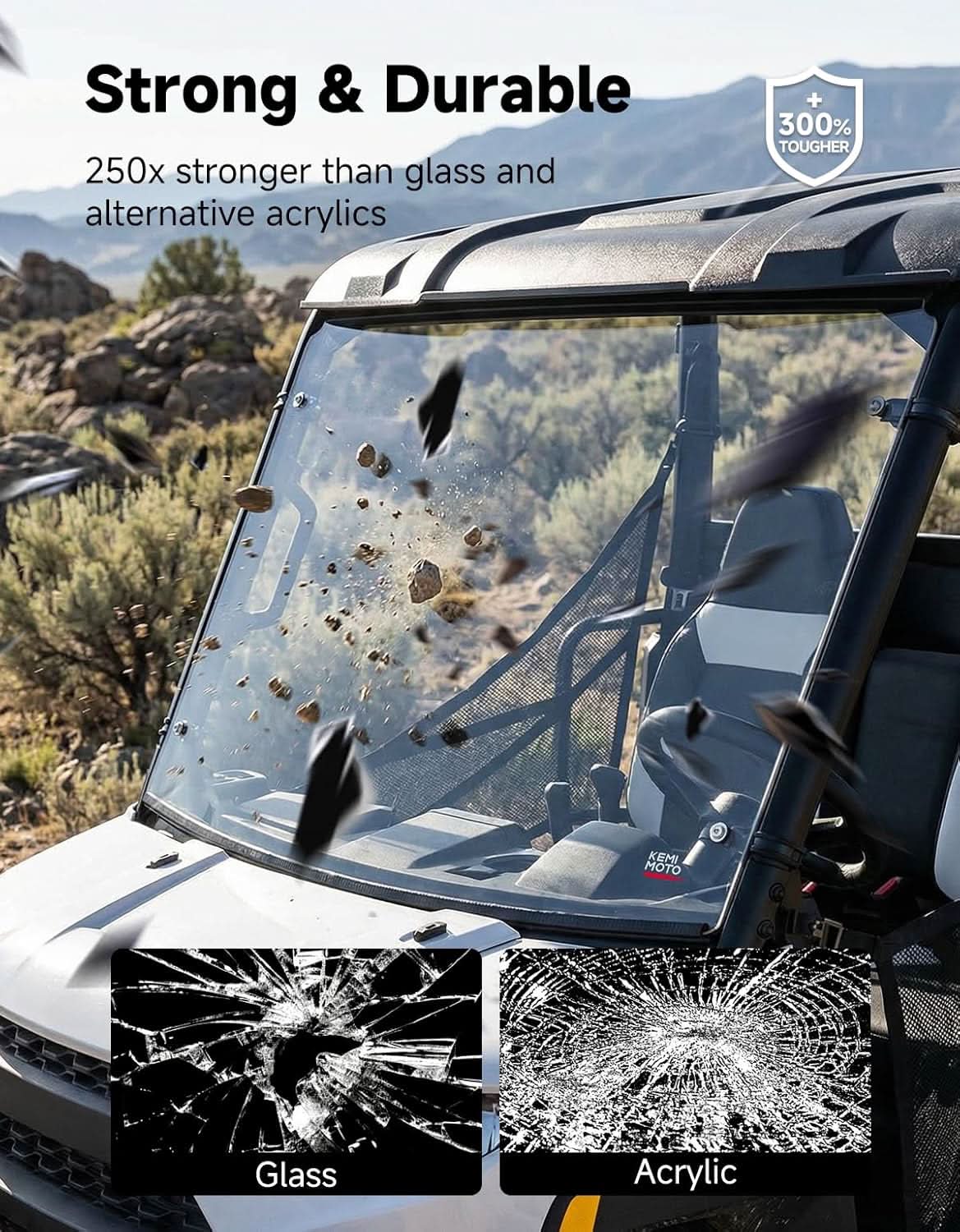 Kemimoto Front Windshield for Polaris Ranger 150 2018+ Scratch-Resistant