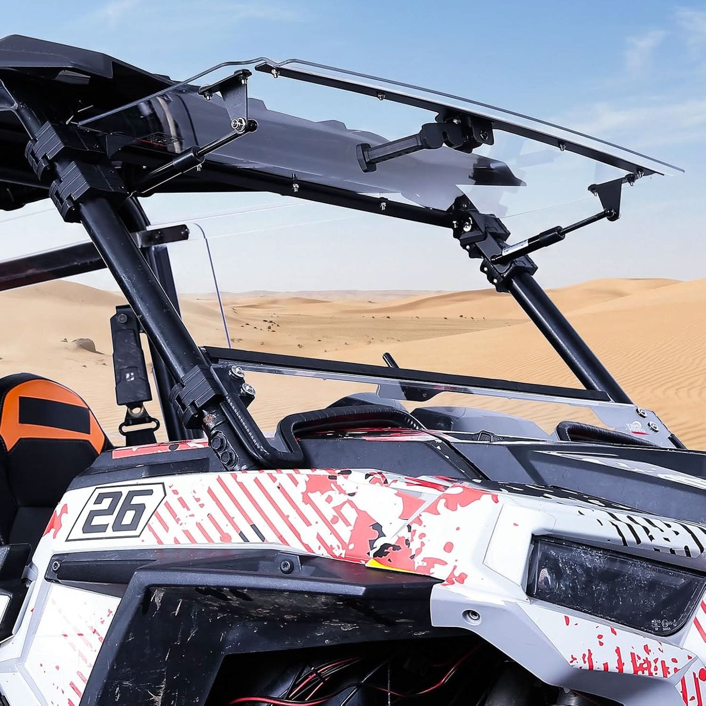 Kemimoto 3-In-1 Front Flip Windshield Scratch-Resistant Polycarbonate For Polaris