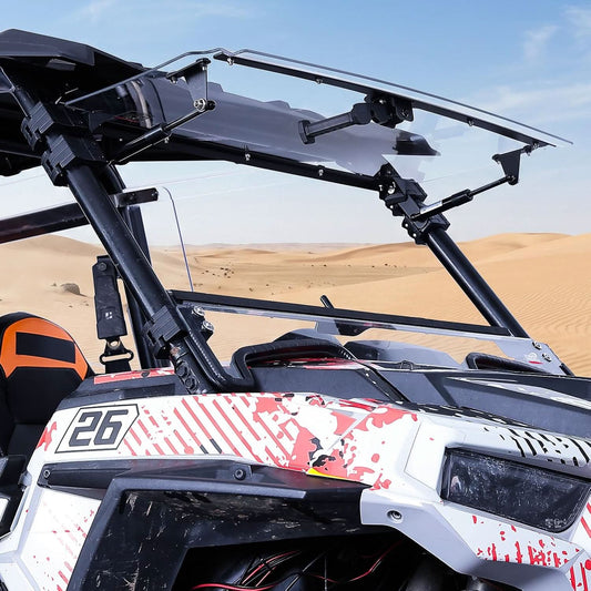 Kemimoto 3-In-1 Front Flip Windshield Scratch-Resistant Polycarbonate For Polaris