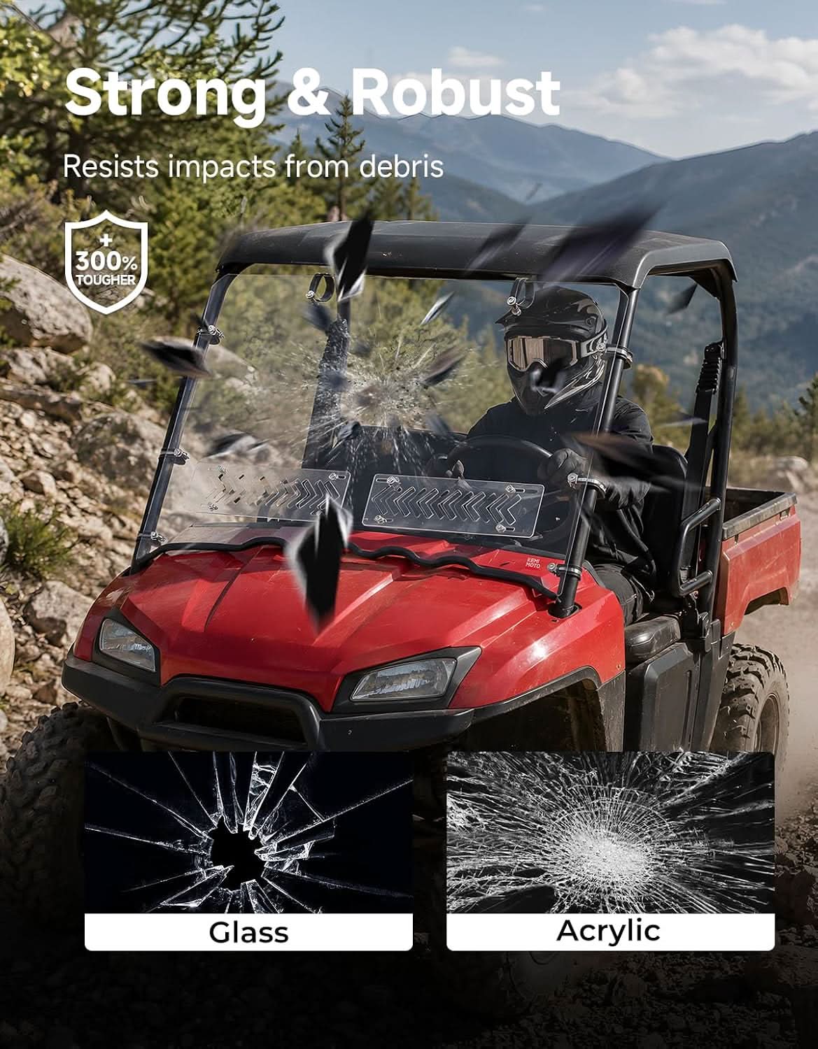 Kemimoto Vented Windshield Scratch-Resistant for Polaris Ranger 400 2010-2014