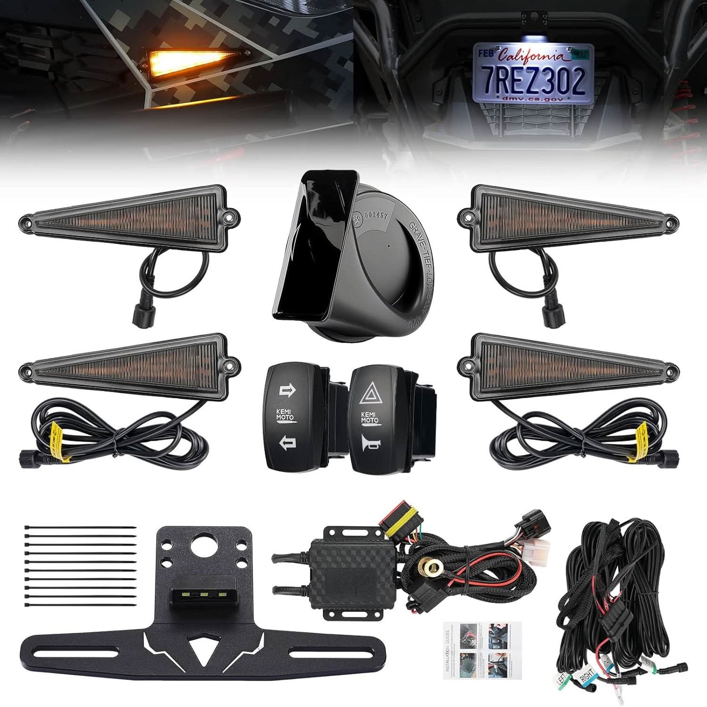Kemimoto 4 Triangle UTV Turn Signal Kit with Horn