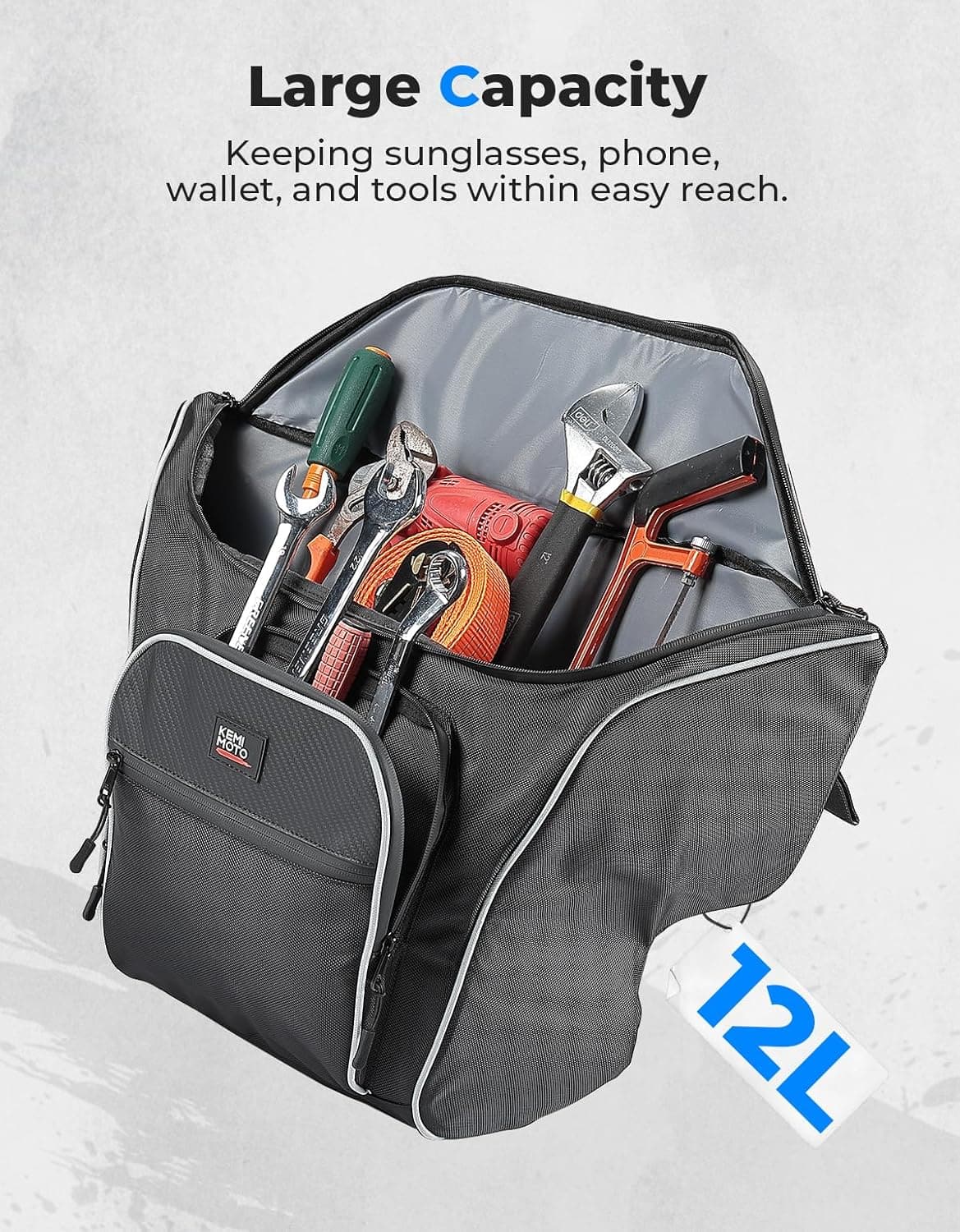 Kemimoto UTV Seat Bag 12L Water‑Resistant for Polaris 1000/XP 2016‑2024