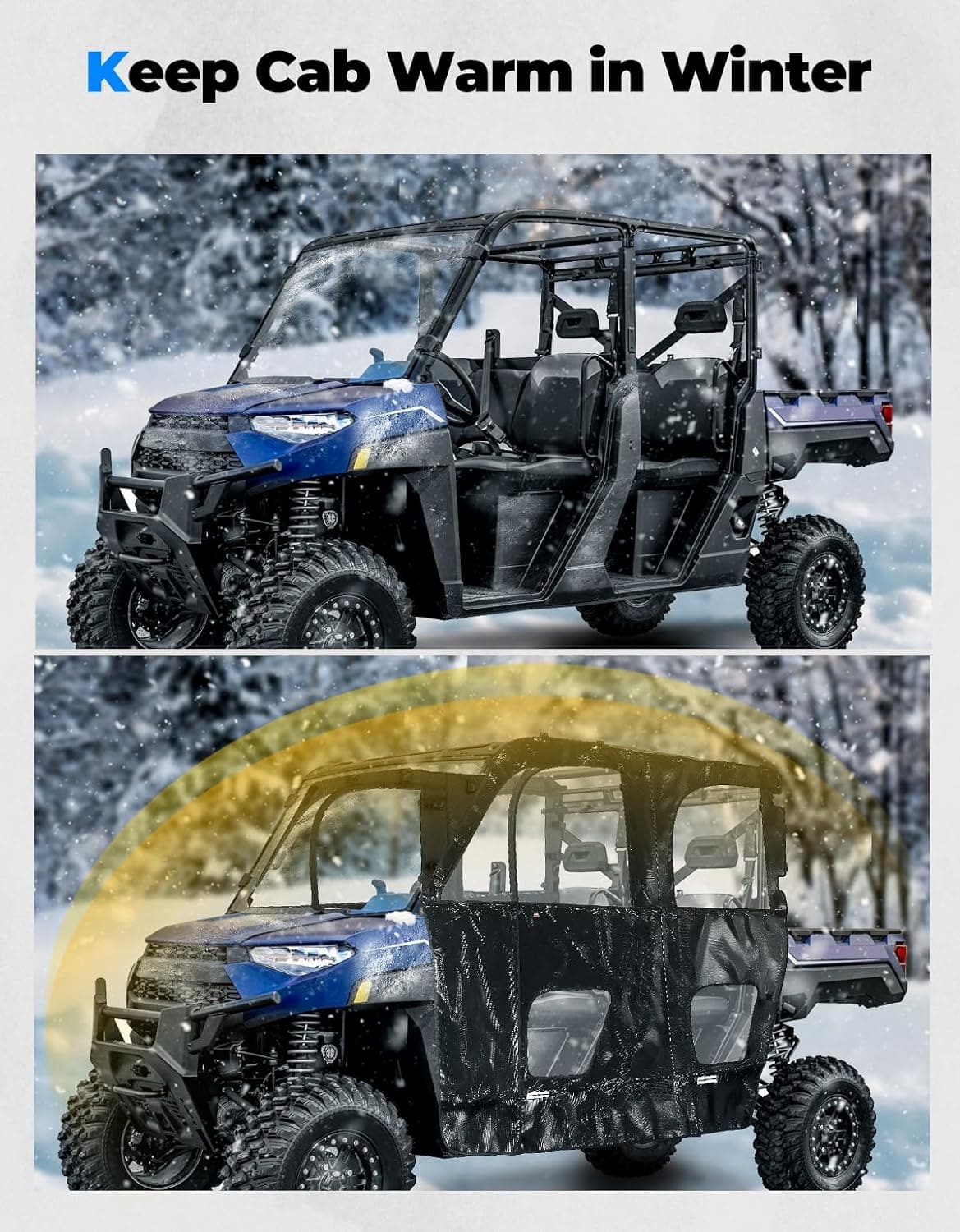 Kemimoto UTV Cab Enclosure for Polaris Ranger XP 1000 Crew