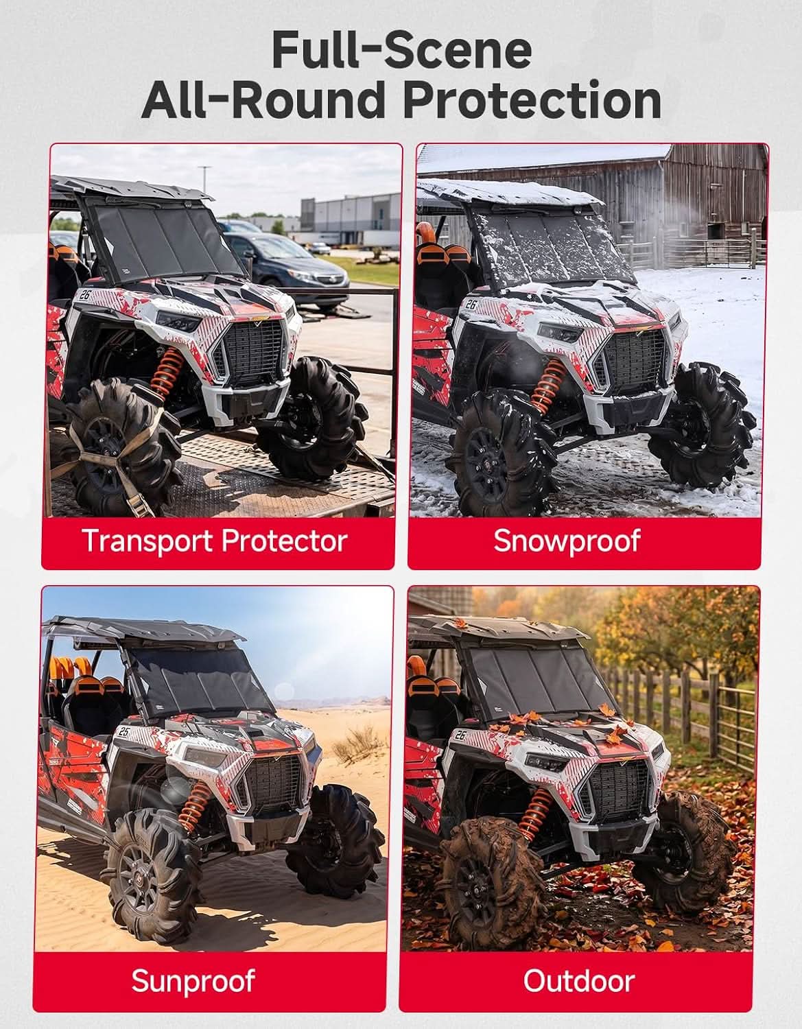 Kemimoto Waterproof Windshield Cover for Polaris RZR XP 1000 2014-2023