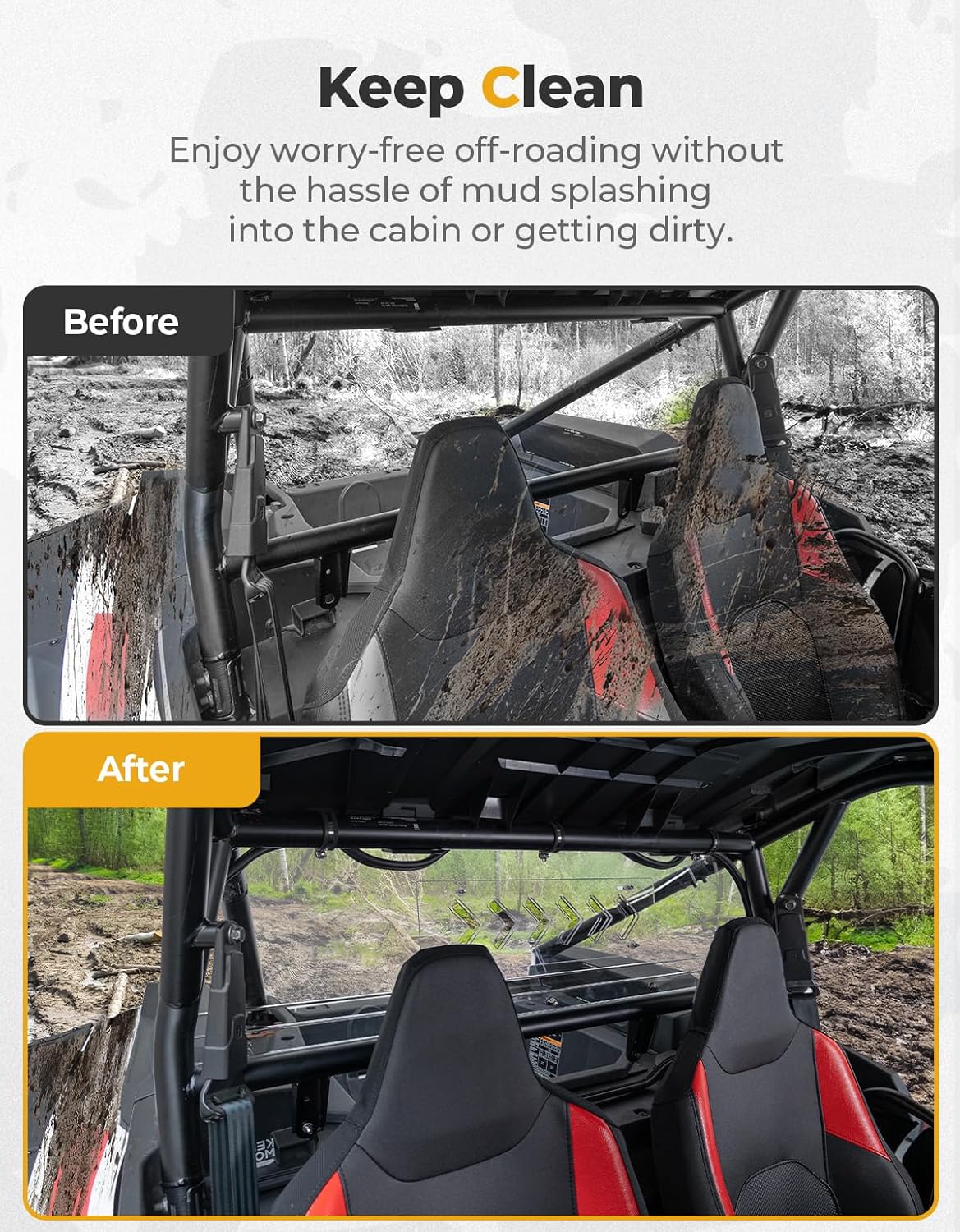 Kemimoto Clear Rear Windshield for Polaris RZR XP 1000 2024-2025