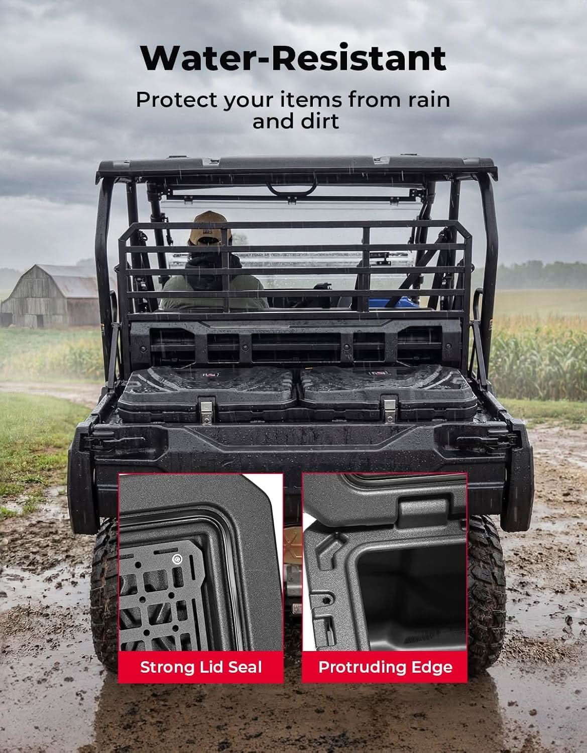 Kemimoto UTV Bed Storage Box 110L Waterproof Dual‑Sided Lid