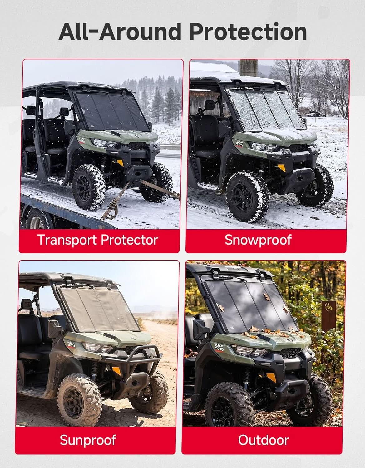 Kemimoto Glass Windshield Cover for Polaris Ranger & Can‑Am Defender