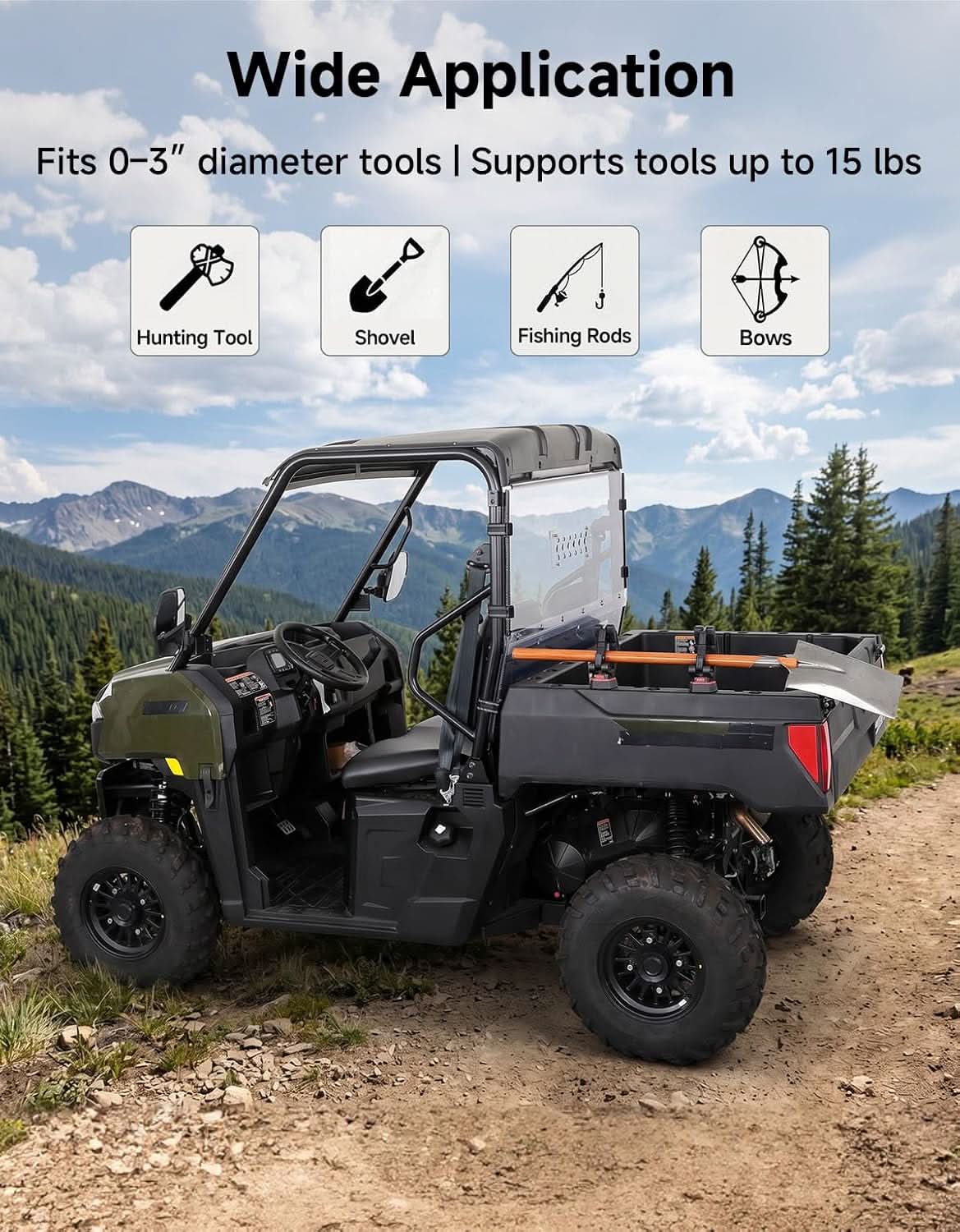 Kemimoto Ratcheting UTV Hunting Tool Rack for Polaris Ranger