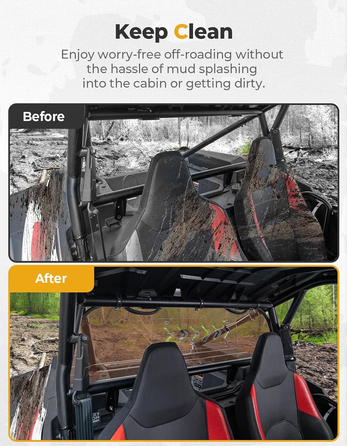 Kemimoto Tinted Rear Windshield for Polaris RZR XP 1000 2024-2025