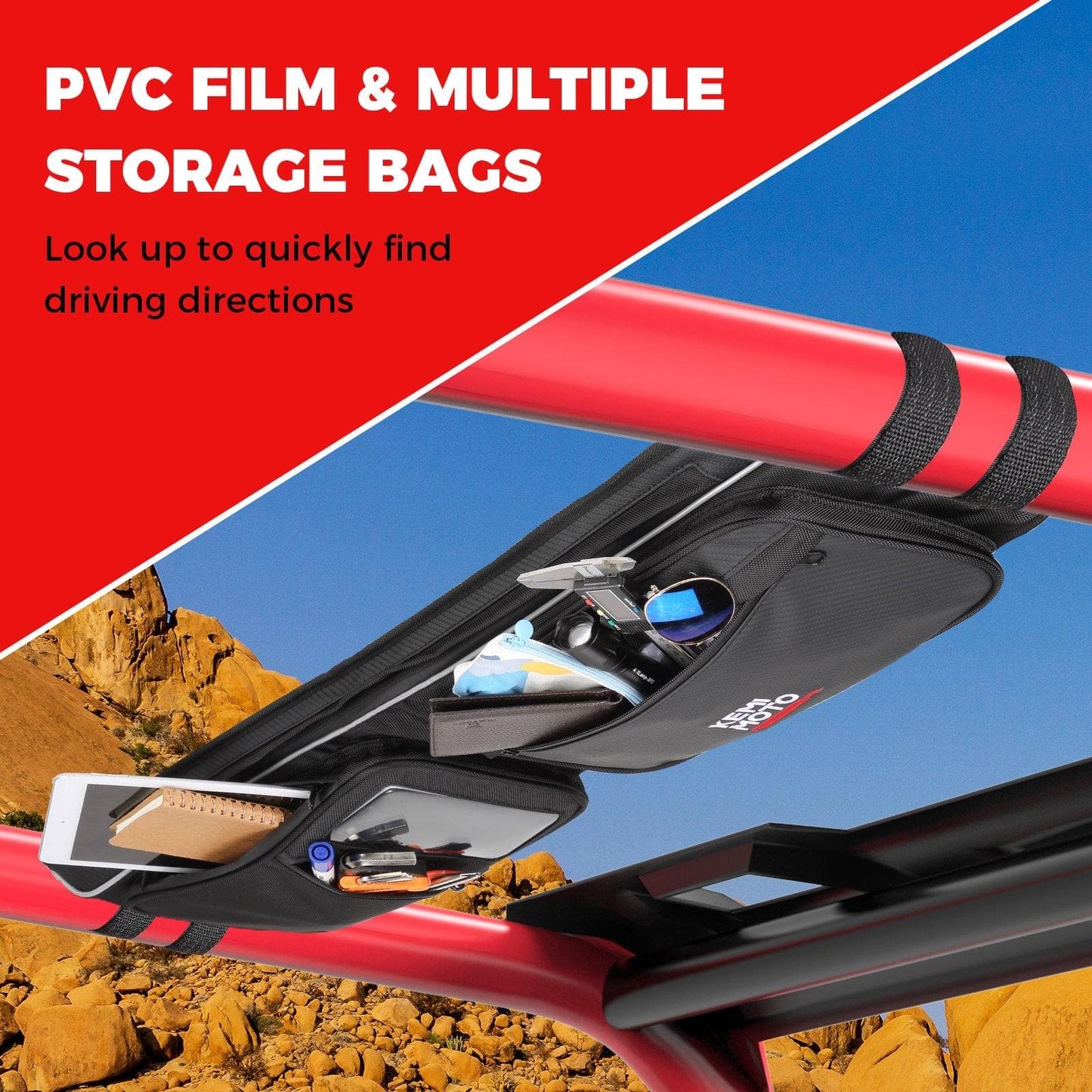 Kemimoto Roof Storage Bag Capacity for Polaris RZR XP 1000