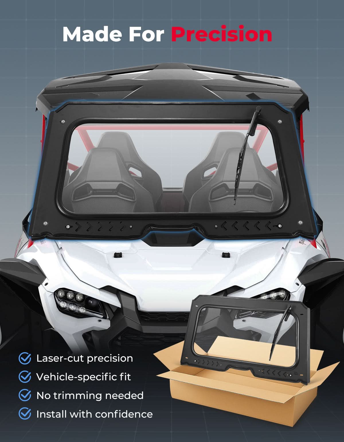 Kemimoto 8MM Glass Windshield with Wiper for Honda Talon 1000