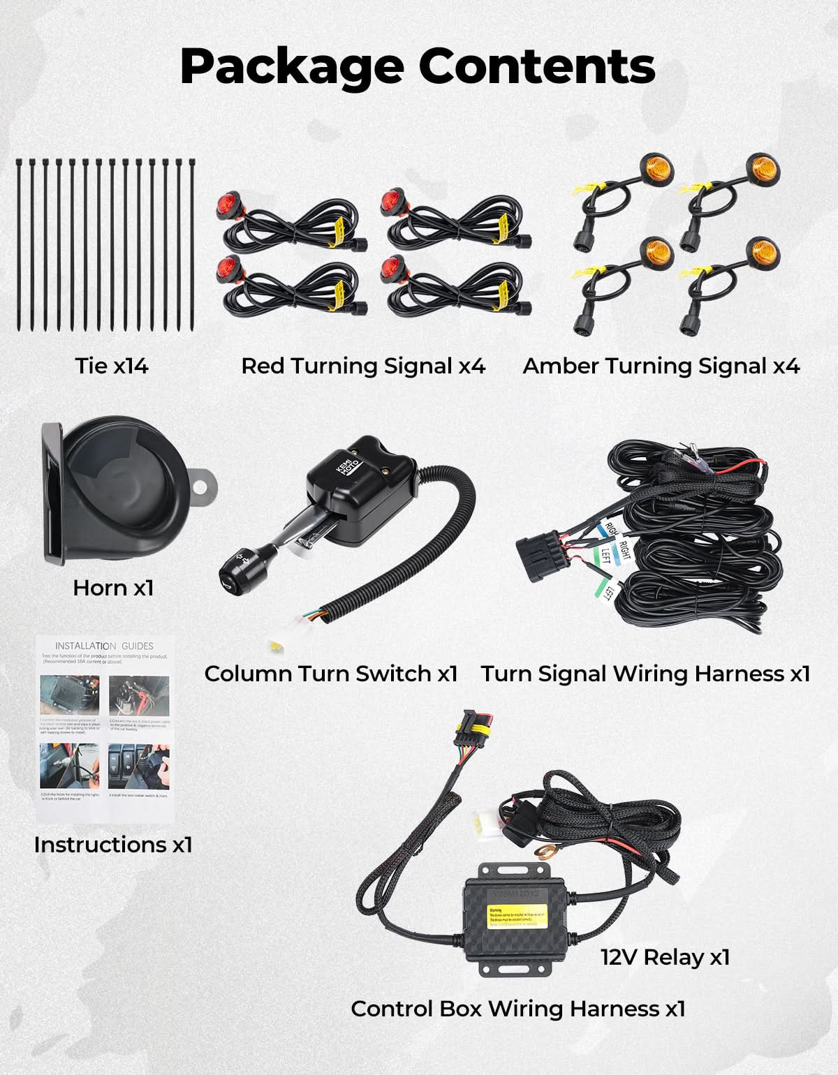 Kemimoto Universal Turn Signal Kit with Horn & Hazard Lights