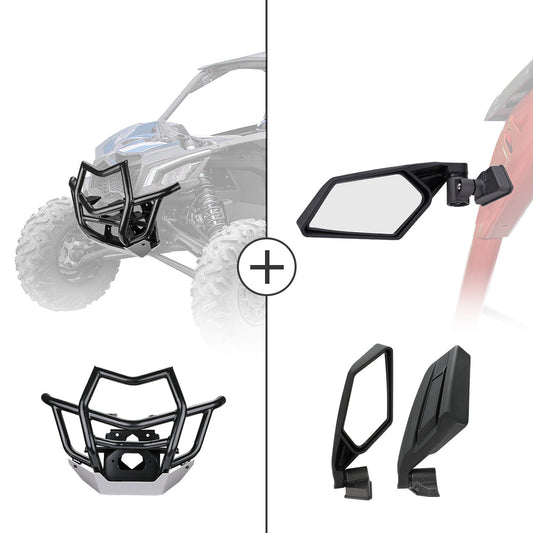 KEMIMOTO Front Bumper & Mirrors for Can‑Am Maverick X3 Black