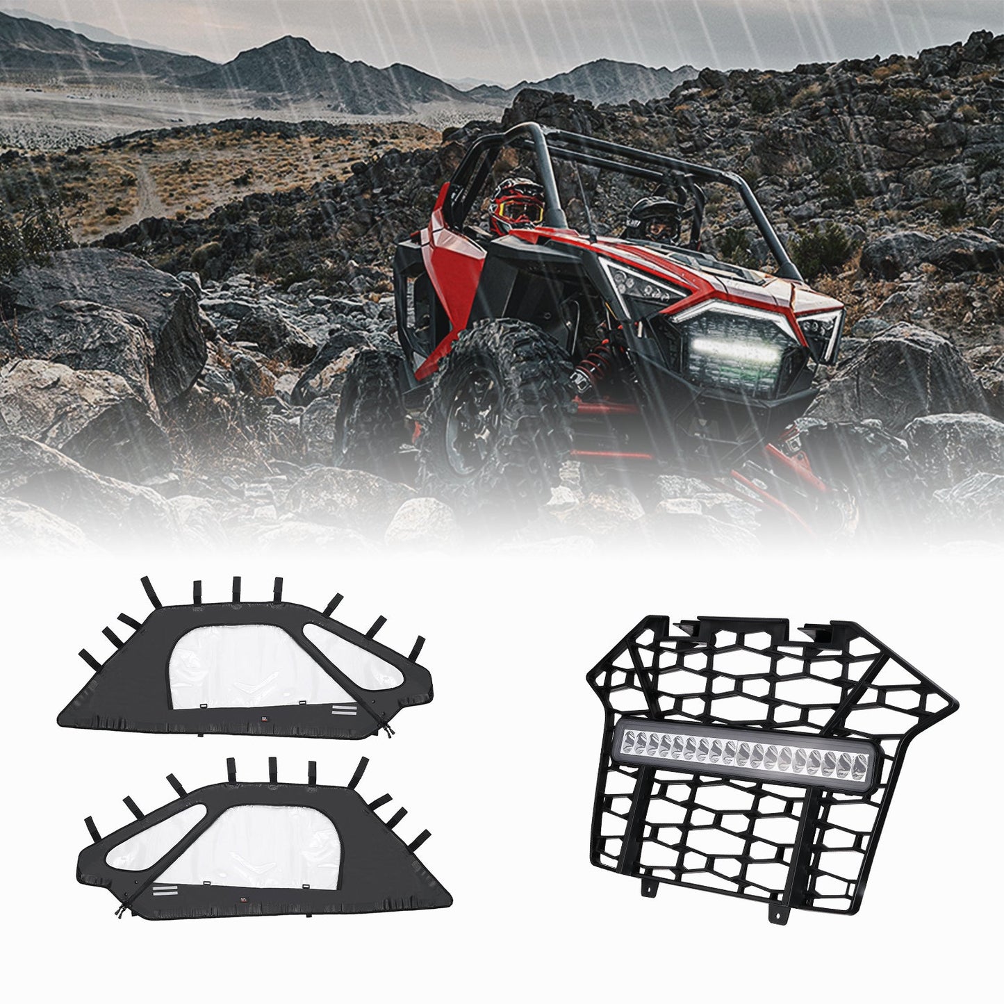 Soft Upper Doors & Front Mesh Grill with LED Light Bar for RZR Pro XP