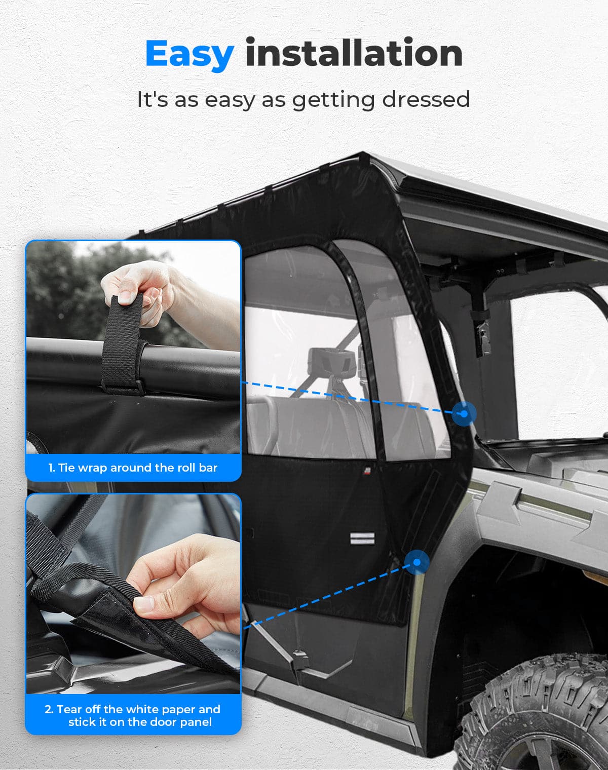 Kemimoto Soft Cab Enclosure Doors for Tracker 800SX Crew Black