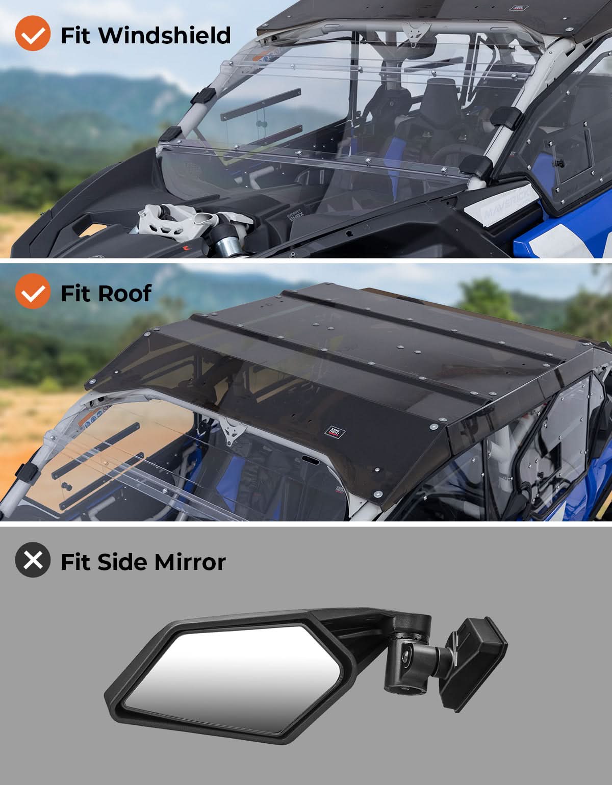 Kemimoto Ventilated Upper Doors for Can‑Am Maverick X3 MAX Black