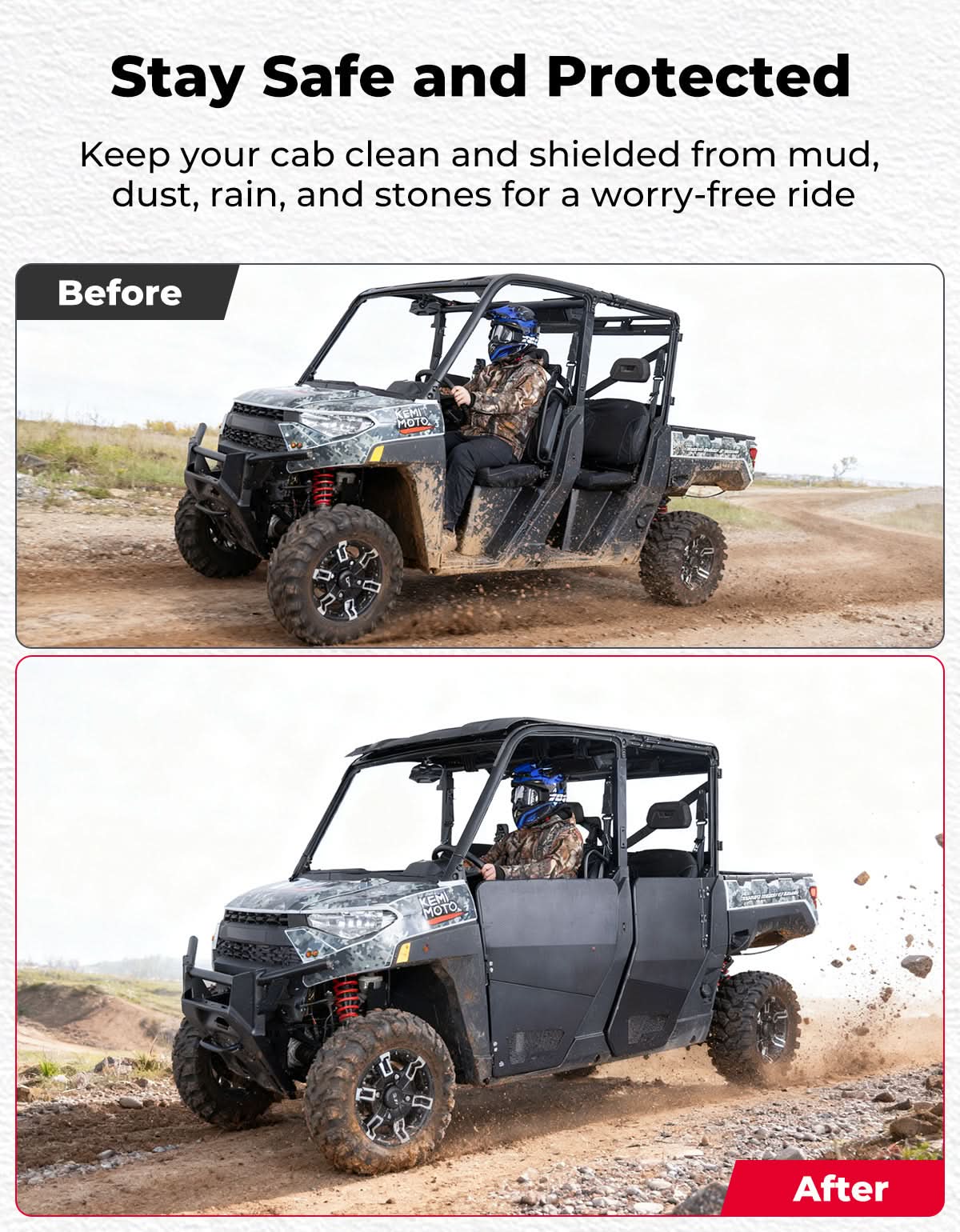 Kemimoto Aluminum Doors for Polaris Ranger XP 1000 Crew Black