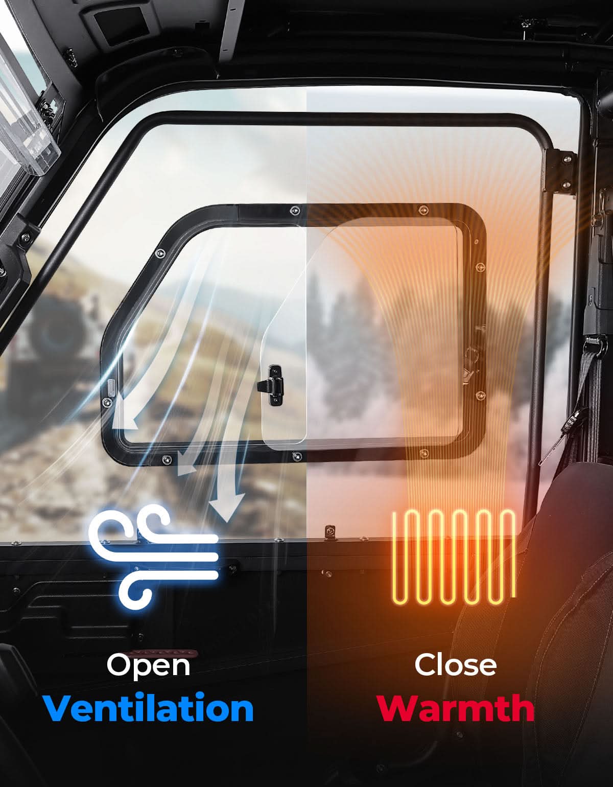 Kemimoto 2-in-1 Convertible UTV Door With Vented Window