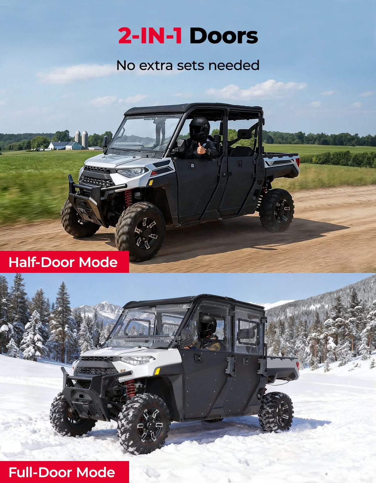 Kemimoto 2-in-1 Convertible UTV Door With Vented Window